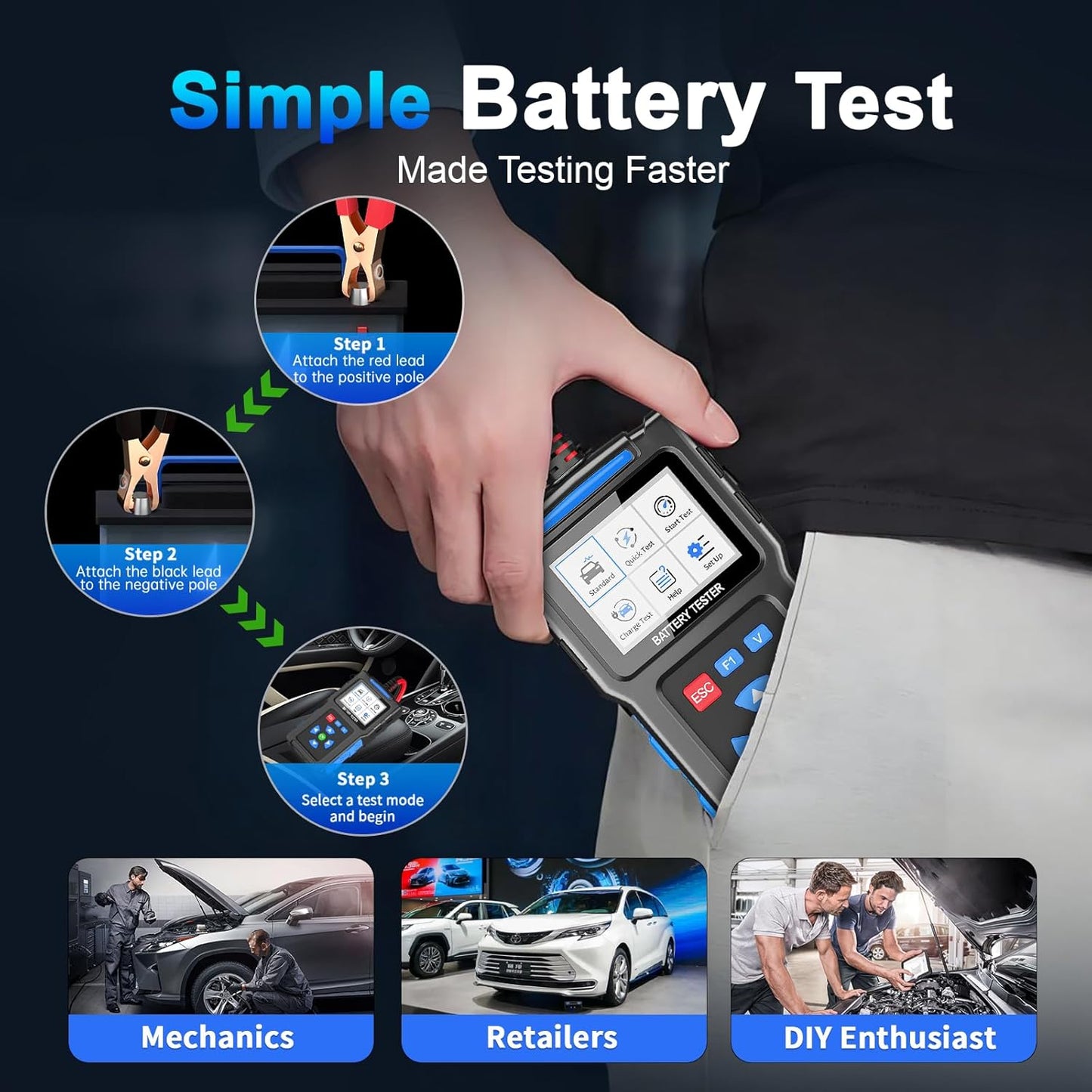 Battery Load Tester 12v Automotive, 20-2000 CCA Car Battery Tester and Alternator Tester for 24V Vehicles, BT300