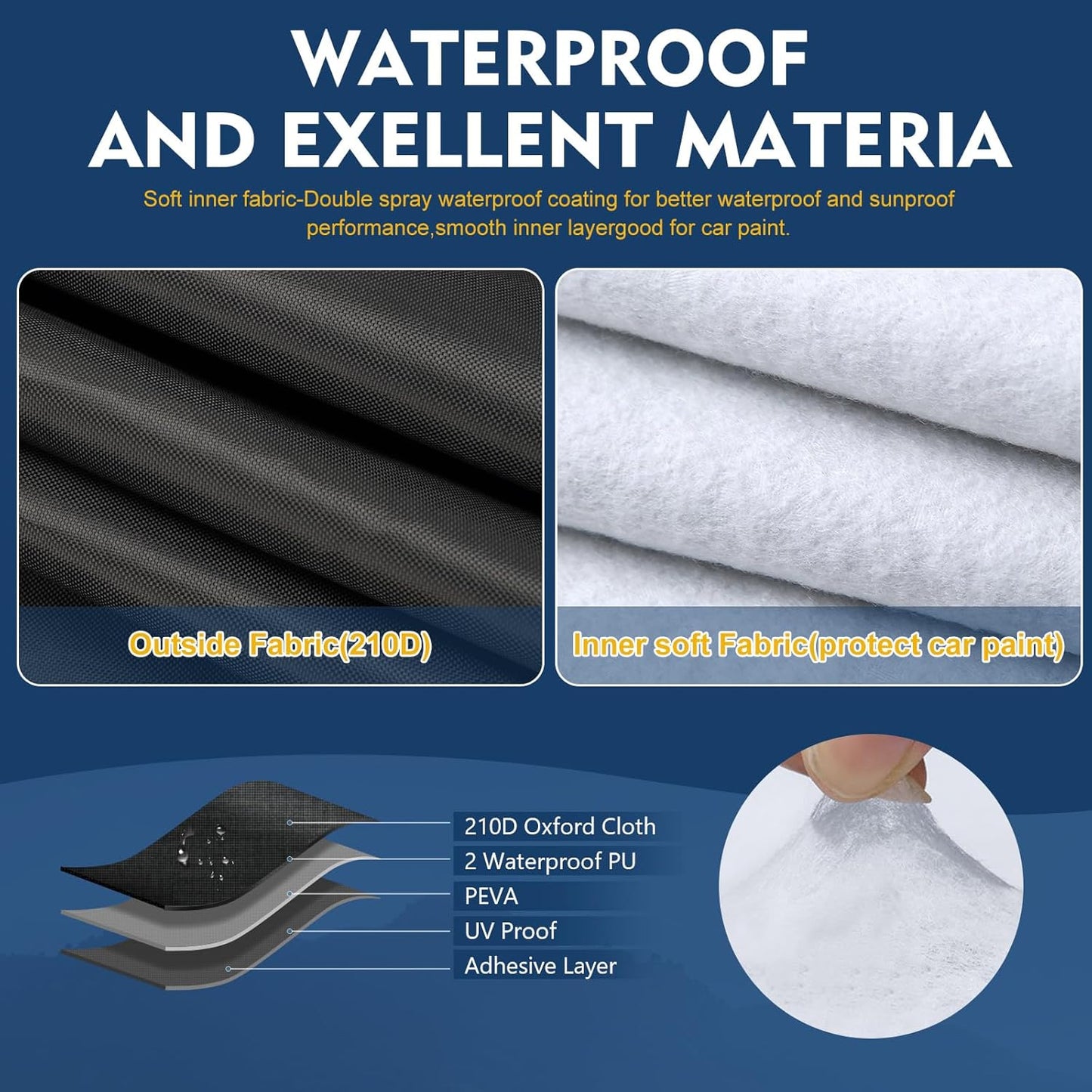 QUNSUNUS 6 Layer Car Cover for Ford Mustang 1964-1968 Waterproof All Weather 210D Windproof for Ford Mustang Car Cover Hail Protection with Zipper