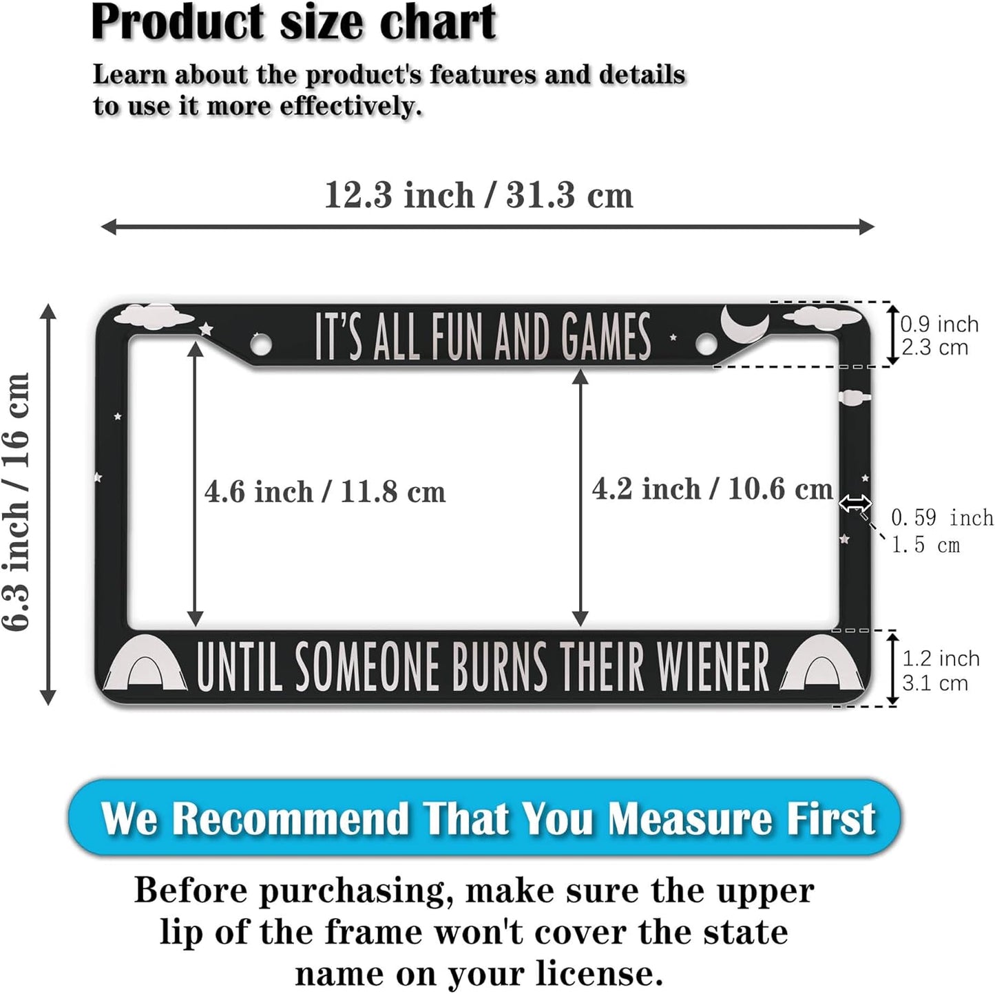 License Plate Frames License Plate Covers It’s All Fun and Games Until Someone Burns Their Wiener Camping Aluminum Metal Car Accessory 2 Pack with Screw Covers Set