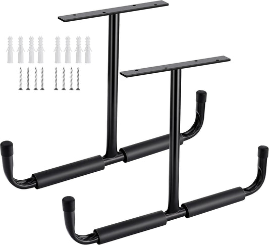 Sinoer Garage Storage Hooks Rack Ceiling,Wall Mounted Hooks, Heavy Duty Utility Hanger for Ladder,Hose Pipe,Wood, Tools & Other Bulky Items (2 Pack, Black)