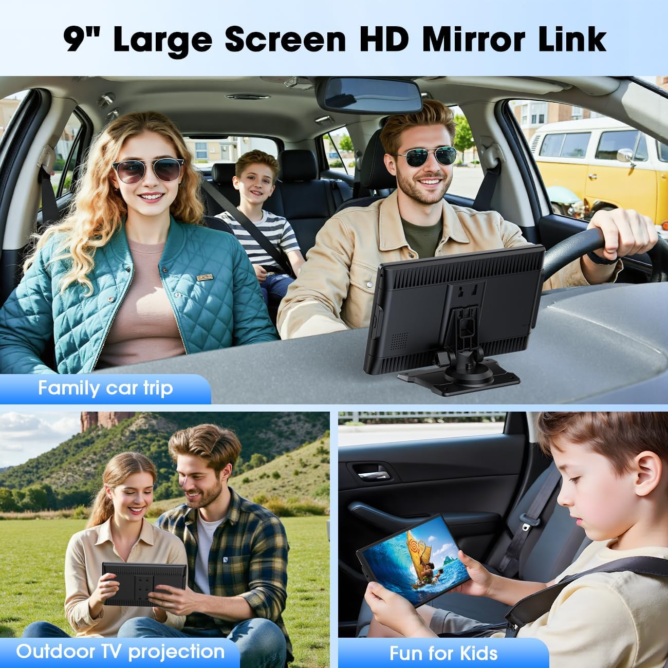 Carplay Screen for Car, 9'' Wireless CarPlay & Android Auto- Upgrade Portable Touchscreen with Bluetooth, Mirror Link, Voice Control, Hands-Free Calling,Plug & Play Car Play Screen