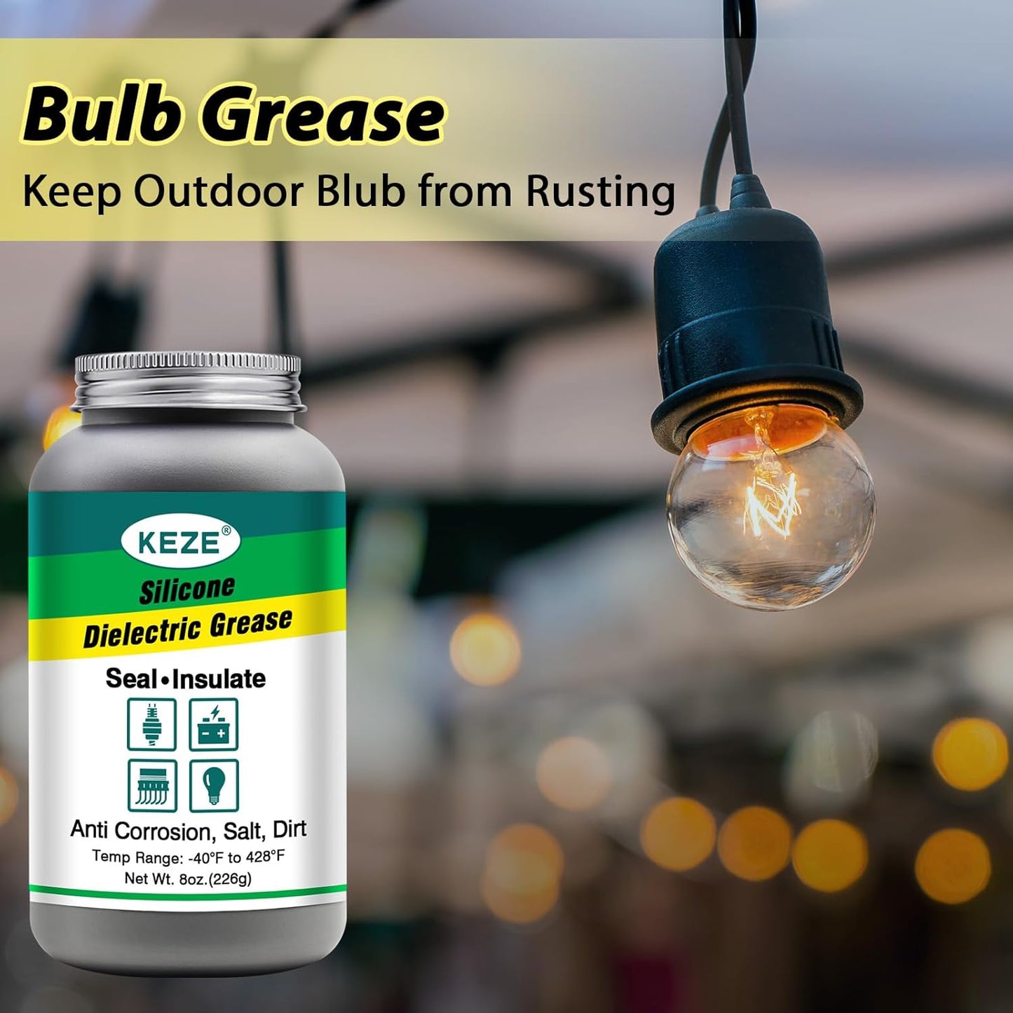 Keze Silicone Dielectric Grease Automotive Die Electric Grease Spark Plug Light Bulb Sockets Battery Terminal Electrical Contact Paste for Marine Against Salt, Dirt Corrosion Brush Top Can, 8 Oz