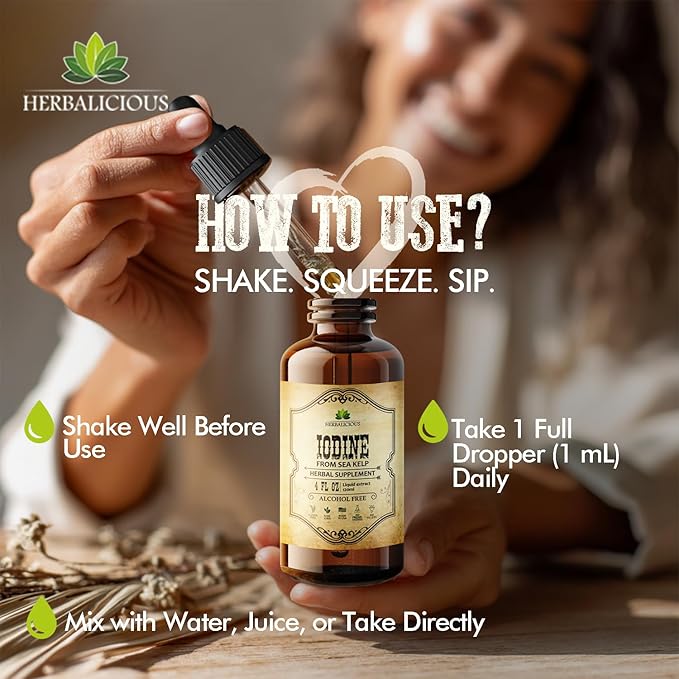Iodine Drops – Natural Iodine Liquid from Sea Kelp – Thyroid Supplement for Energy, Digestion & Immune Support – Organic Non-GMO Formula – 4 fl oz
