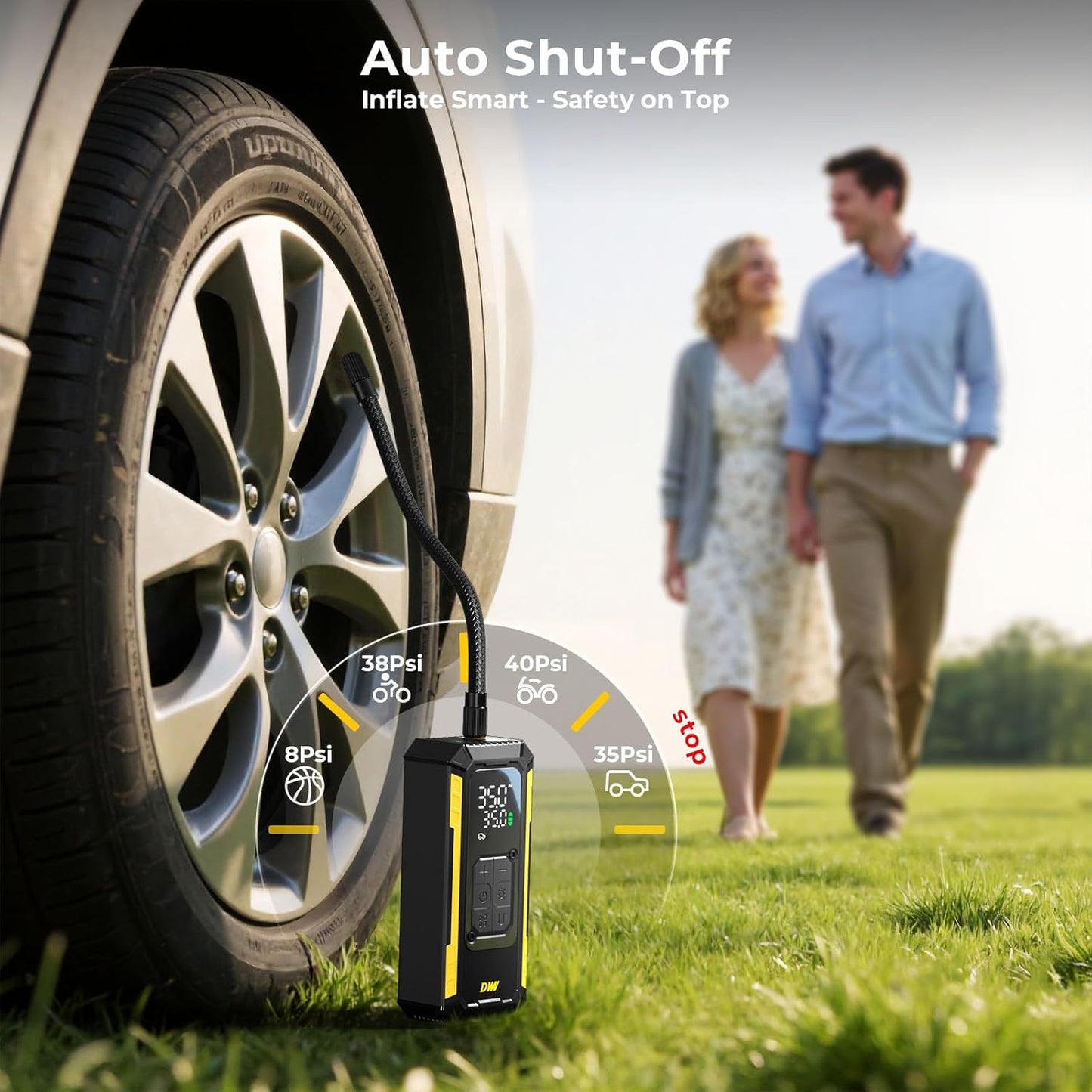 Tire Inflator Portable Air Compressor, 150 PSI Portable Tire Inflator for Car with Digital Gauge, Air Pump for Inflatables with LED & Auto Shut-Off, Ideal for Car, Motorcycle, Bicycle and Ball