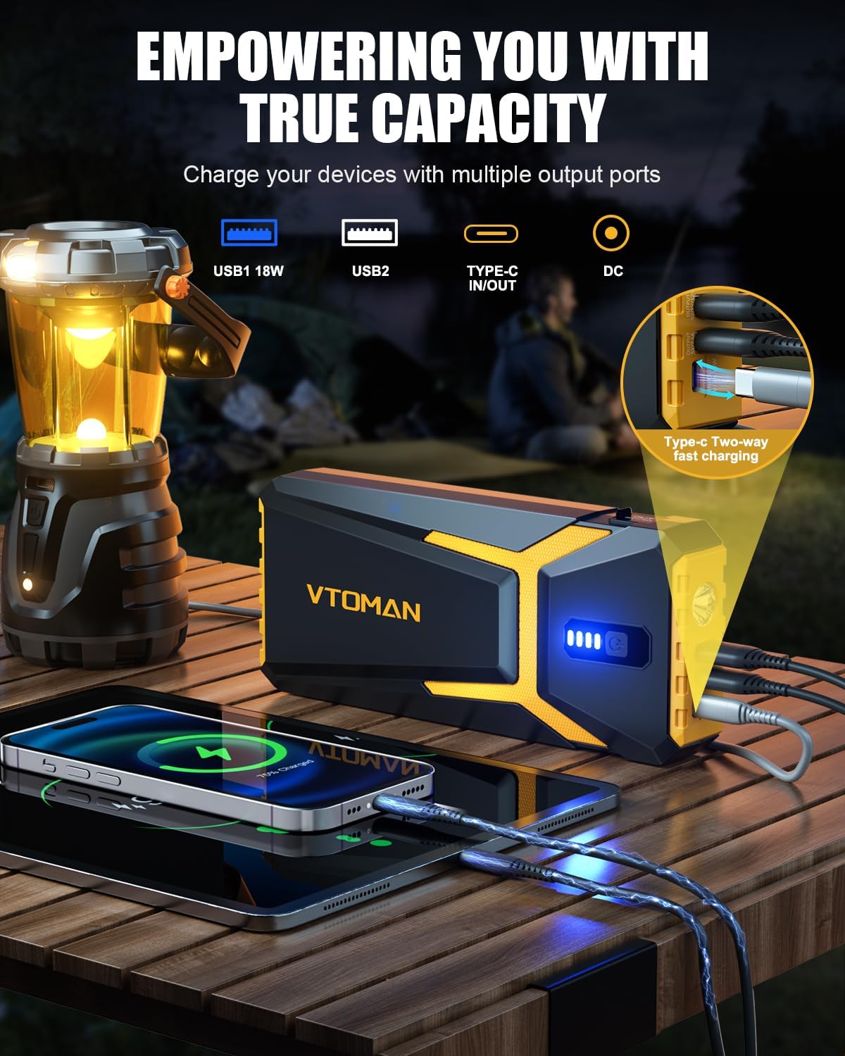 VTOMAN V10 3500A Jump Starter, Portable Car Starter (9.5L Gas,7.5L Diesel Engine) 12V Lithium Jump Box, Auto Battery Booster Power Pack, Car Battery Charger Jumper Starter with Type C Quick Charge