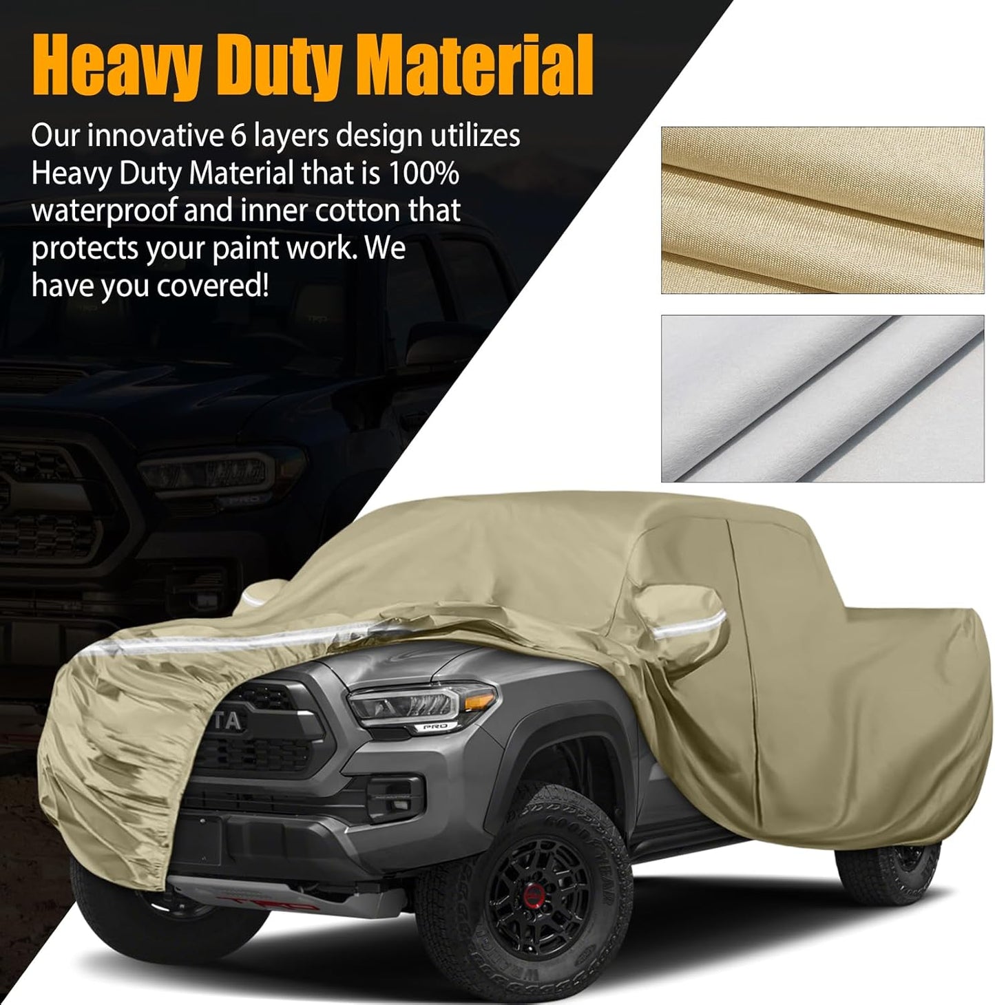 Waterproof Truck Covers Replace for 2005-2025 Toyota Tacoma CrewCab 6ft, Multilayer Heavy Duty with Cotton Liner All Weather Car Cover with Zipper Door, Windproof Bands for Snow Rain Protection