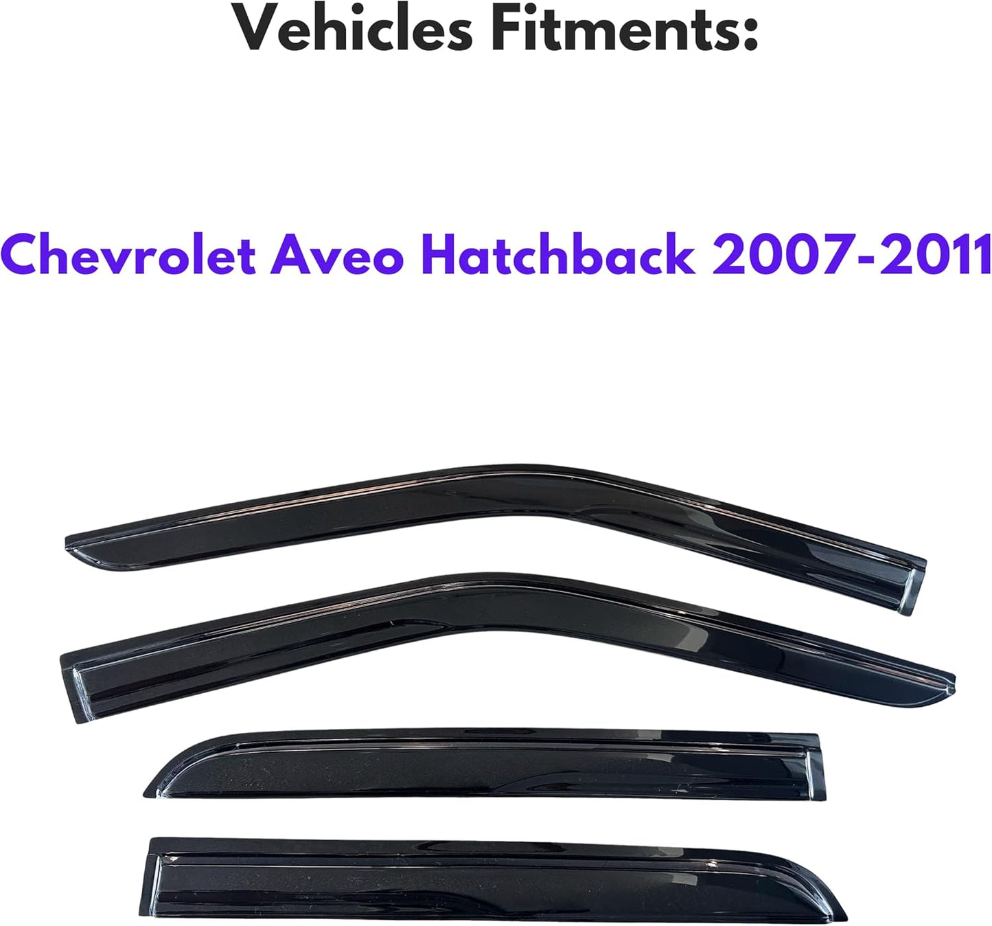 KPY Window Visor Compatible with Chevrolet Chevy Aveo Hatchback 2007-2011, 4PC Rain Guard Side Window Vent Deflectors Tape-On Mugen Style, 2007 2008 2009 2010 2011