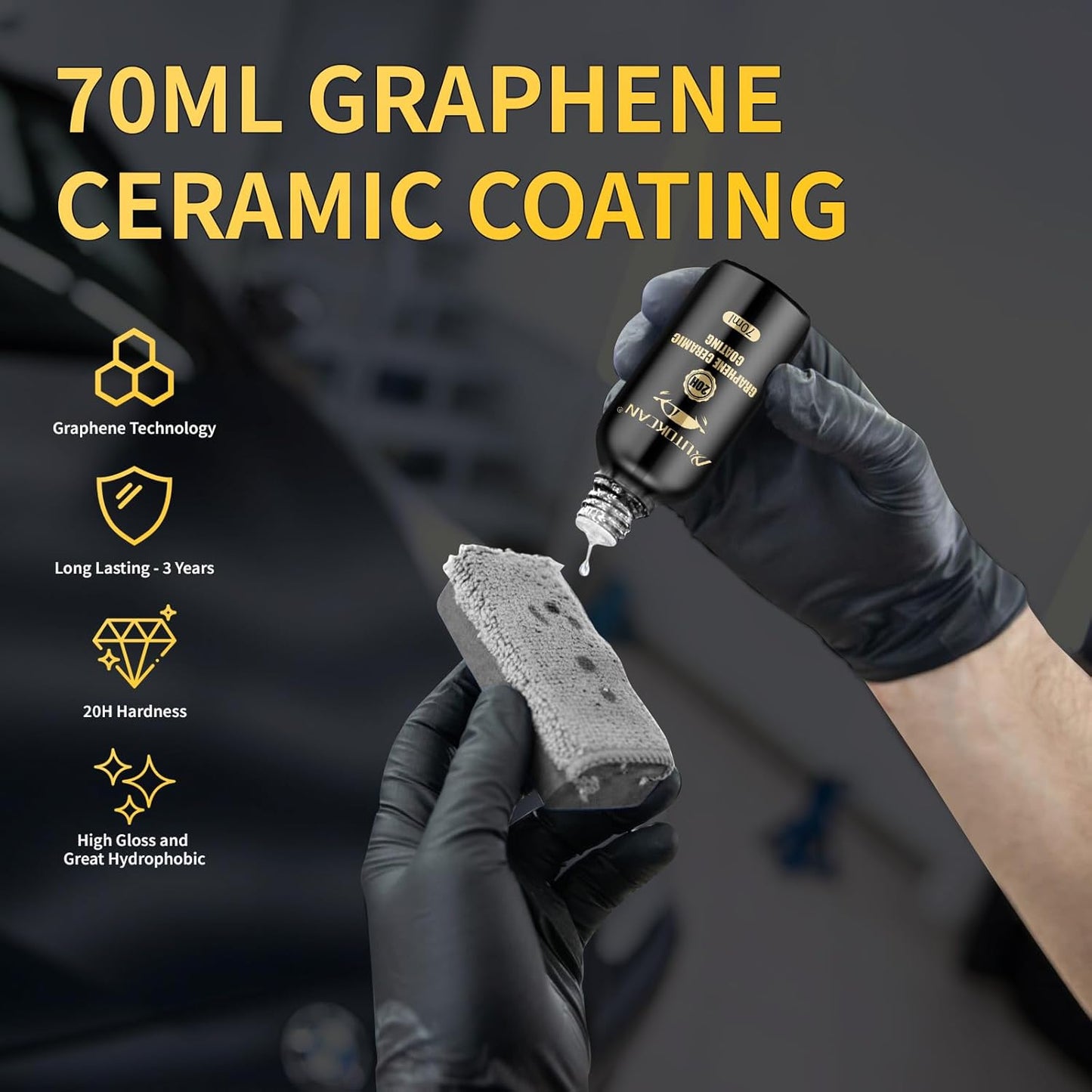 Graphene Ceramic Coating(70ml), Advanced 20H Ceramic Coating for Cars Long Lasting High Gloss Nano Graphene Coat Kit Hydrophbic Mirror Paint