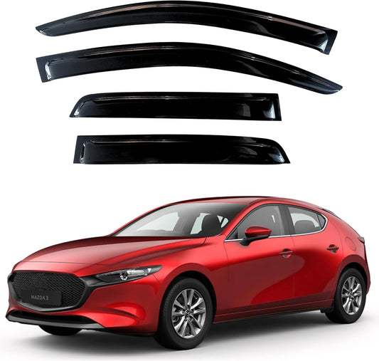 KPY Window Visor Compatible with Mazda 3 Hatchback 2019-2024, 4PC Rain Guard Side Window Vent Deflectors Tape-On Style, 2019 2020 2021 2022 2023 2024