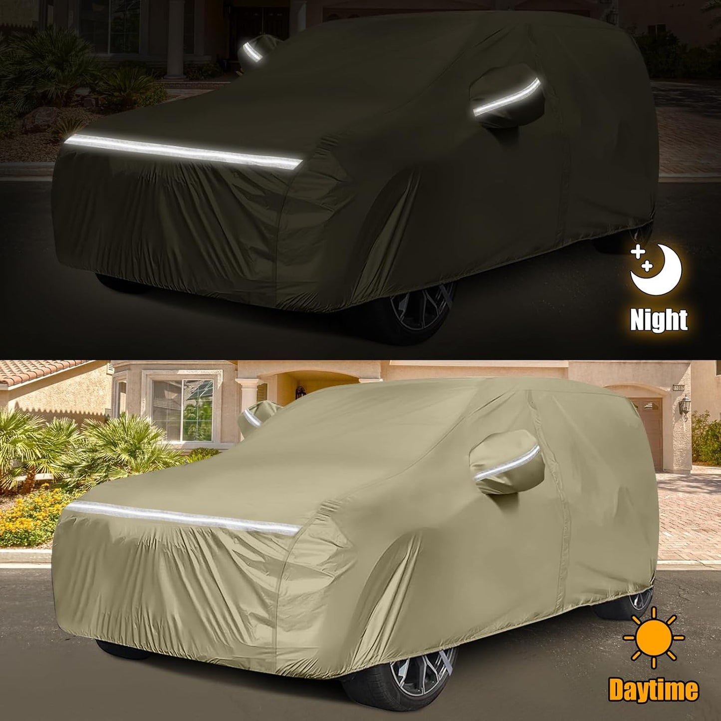 Waterproof Car Covers Replace for 2008-2025 Toyota Highlander, Multilayer Heavy Duty with Cotton Liner All Weather Car Cover with Zipper Door, Windproof Bands for Snow Rain Dust Protection