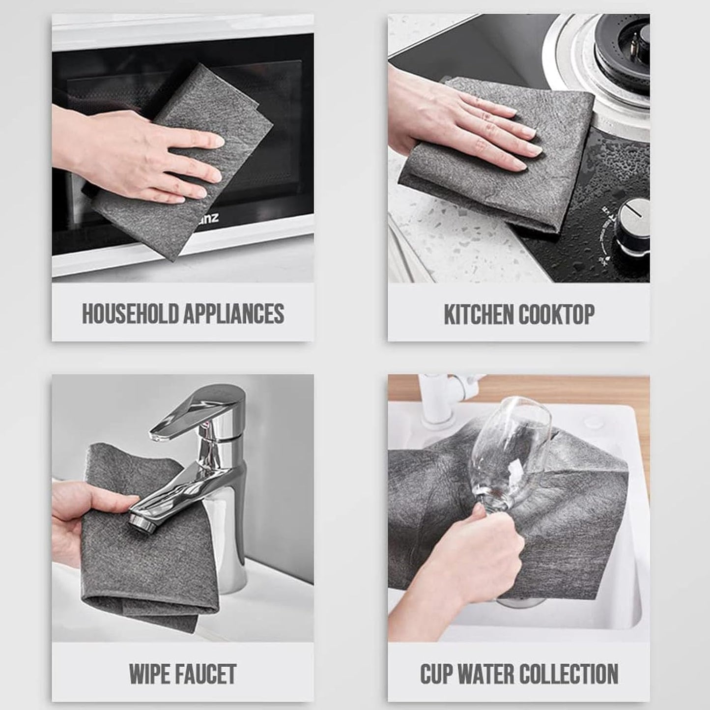 FETNHU Non-Woven - Super Absorbent 11.8" x 11.8" Lint-Free Cleaner, Reusable Thickened Magic Cleaning Cloth, Multipurpose Magic Cloths for Cleaning Glass, Cars, Kitchen, Window, Mirrors (10PCS-Gray)