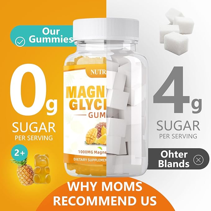 Magnesium Glycinate Gummies 1000mg with Magnesium L-Threonate,Chelated Magnesium Potassium Complex Supplement with VitD, B6, CoQ10, Calcium,Supports for Memory, Calm, Mood - 90 Mango pineapple Gummies