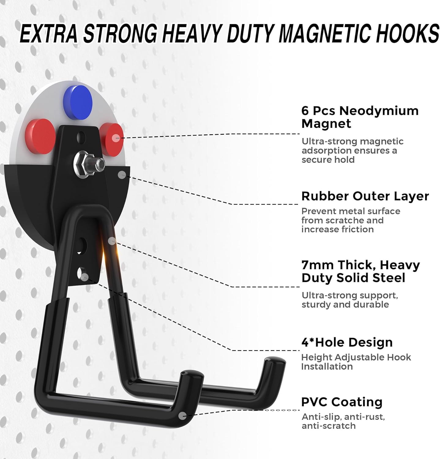 Heavy Duty Storage Magnetic Utility Hooks Large Garage Strong Extra Magnet Hooks Hanger with Anti-Slip Coating Heavy Duty Magnetic Hooks for Hanging Power Dril Garage Garden Tools 2 Pack Black