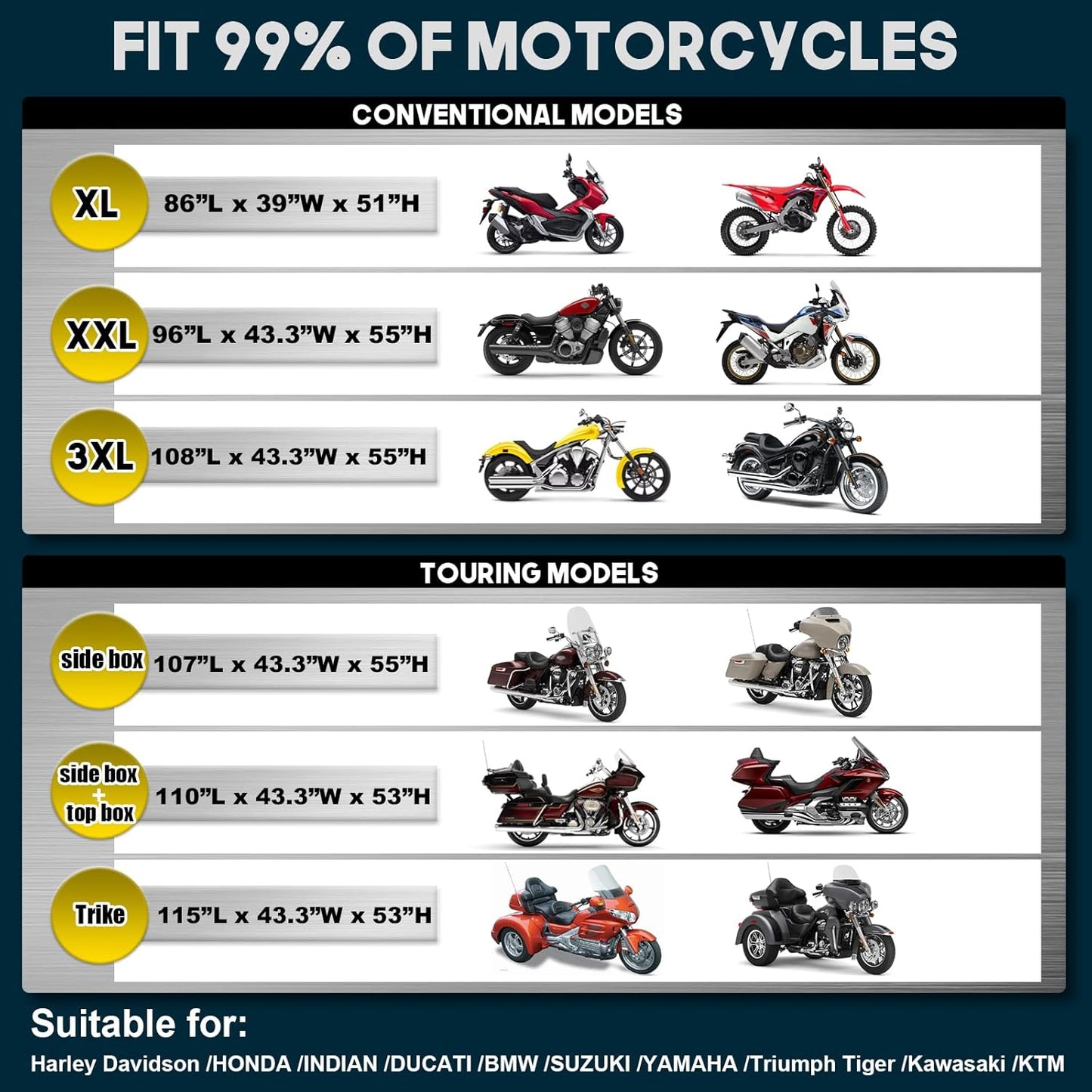 Rosefray Motorcycle Cover with Side+Top Box Heavy Duty 600D Waterproof for Touring Models Harley Davidson Ultra Limited,Road Glide Limited, Gold Wing,Road Master,Indoor & Outdoor Storage Black