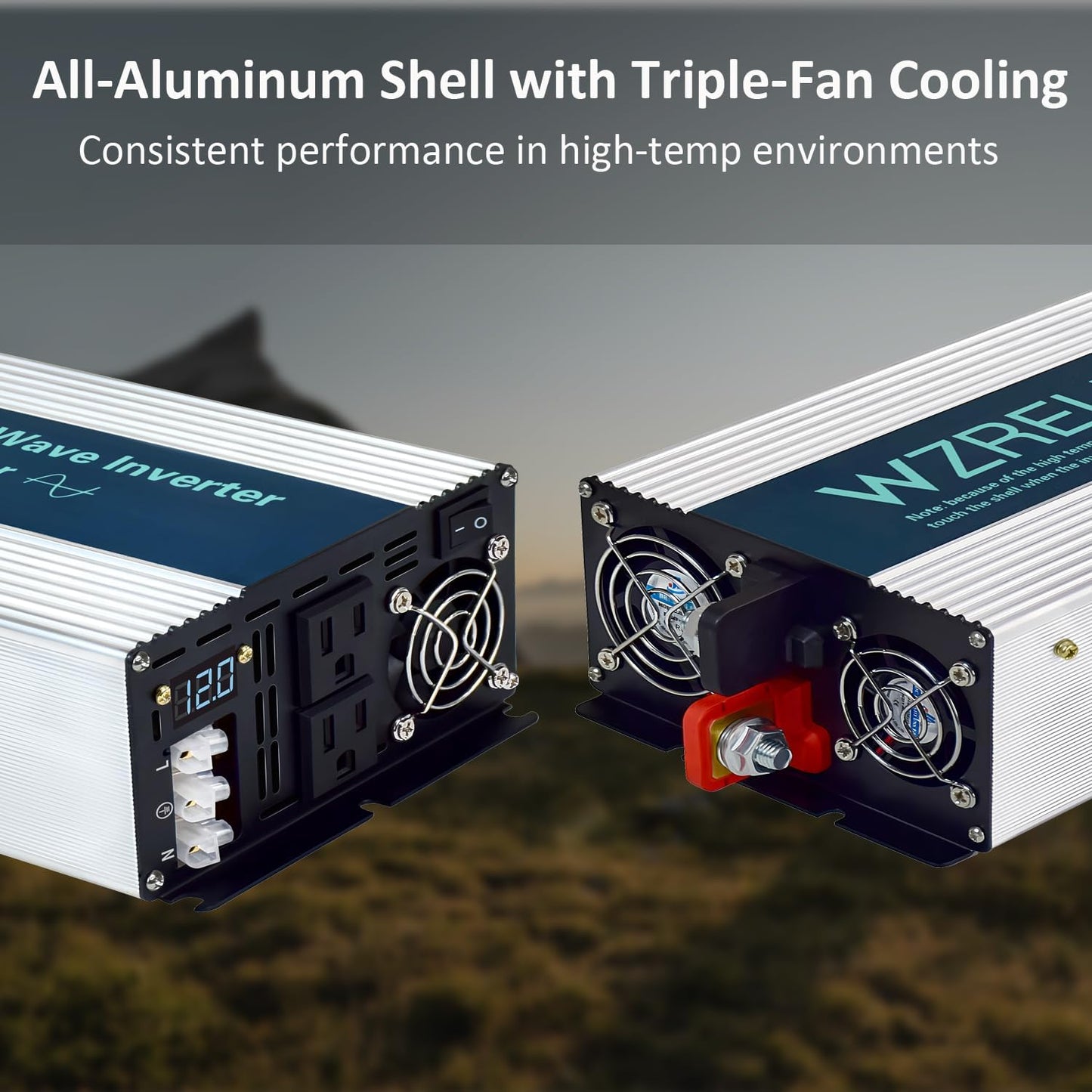 WZRELB 3500W Pure Sine Wave Inverter, Car Power Inverter 72V DC to 110V 120V AC Converter for RV, Truck, Solar, Outdoor with Dual AC Outlets, Hardwire Port, Surge 7000W, LED Display,Off-Grid