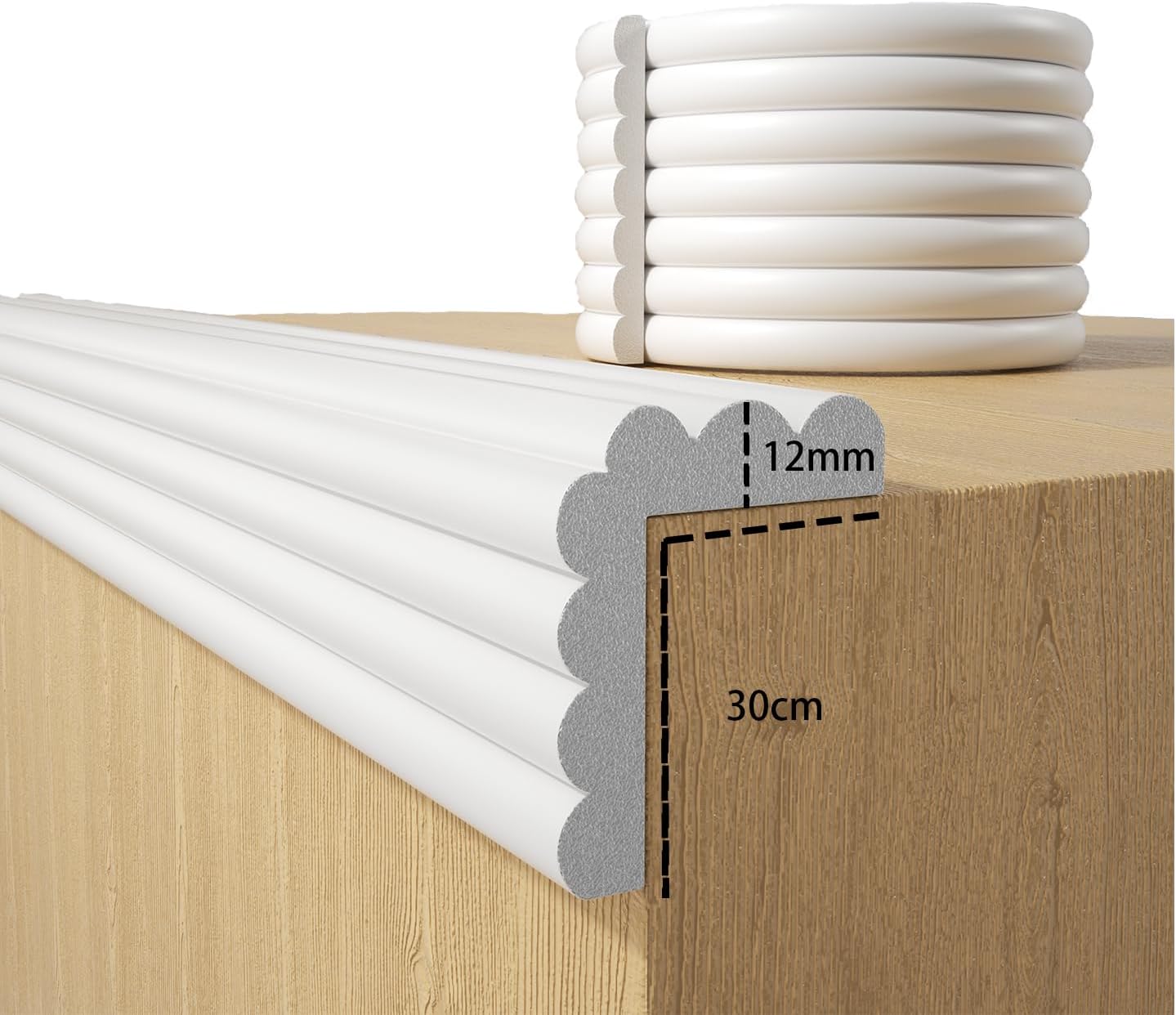 Baby Proofing Wall Corner Protector,Edge Guard Corner Protector,6.56ft Thinken Soft Corner Protectors Pre-Taped Soft Rubber Foam Edge Cushion for Furniture (White, 6.56Ft x 11.8" W x 0.47" Th)