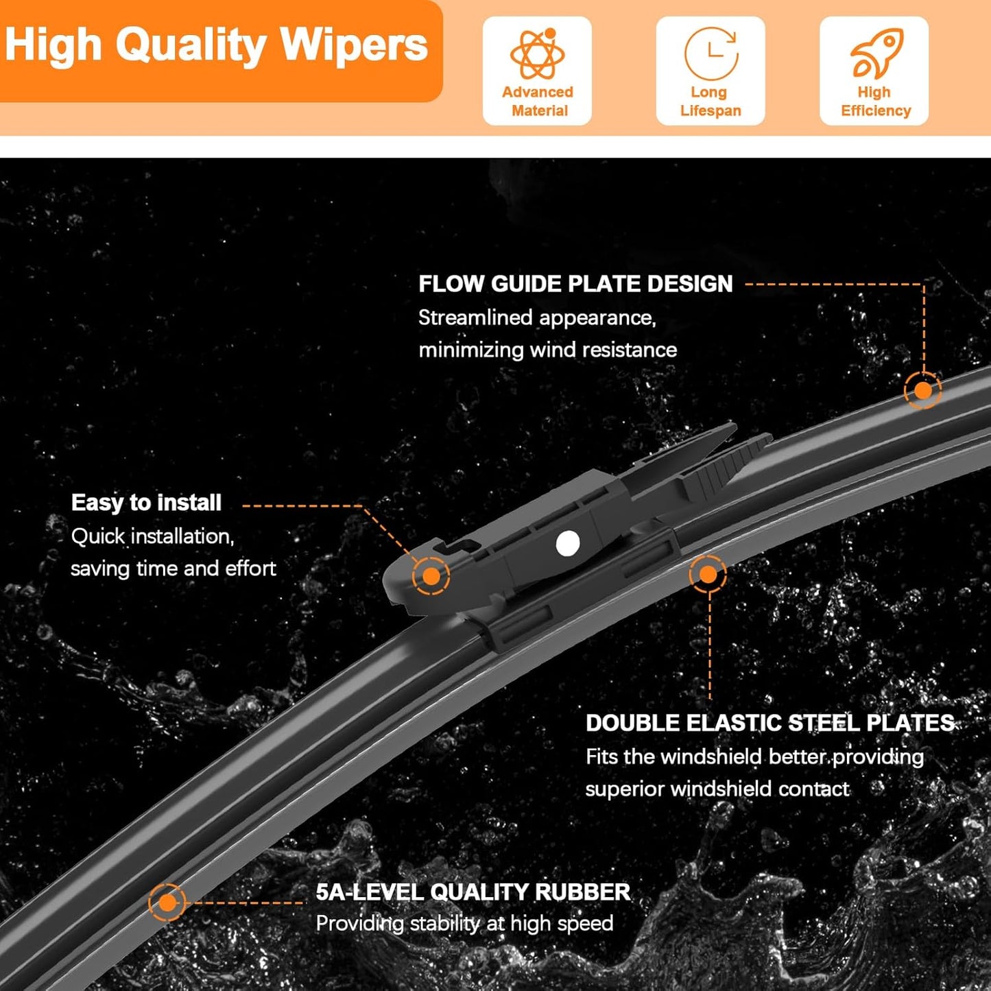 HULADAED® 24'' 21'' 12'' Windshield Wipers Replacement for Chevy/Chevrolet Traverse 2017-2012,Silicone Front Rear Wiper blades for MY Car-All Weather & Quiet(3 PACK)