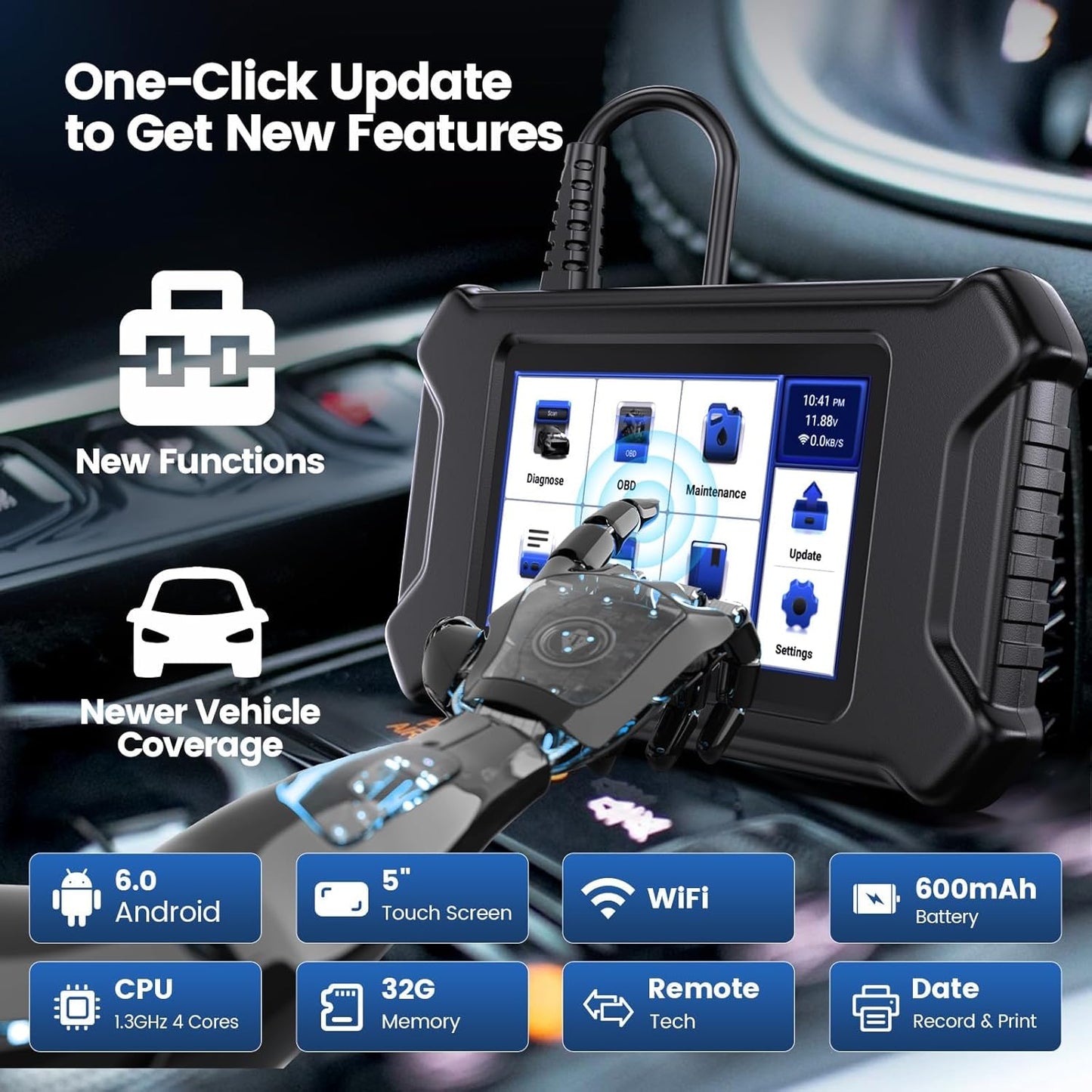 MUCAR CS6 OBD2 Scanner Diagnostic Tool, Engine Transmission BCM Car Scanner, ABS Code Reader, SRS TPMS Scan Tool, 7 Reset Service, Oil/EPB/SAS/TPMS/DPF/Throttle/ABS Bleed, Auto VIN, Free Update