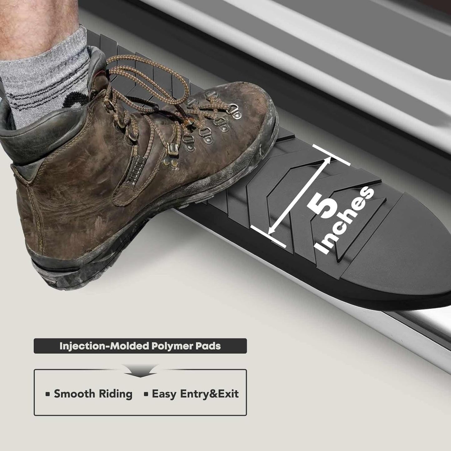 YHTAUTO 5 Inch Running Boards Side Steps Compatible with 2019-2024 Chevy Silverado & GMC Sierra 1500/2500 HD/3500 HD, Crew Cab, 5.5' Short Bed, Oval Bent Ends Stainless Steel Polished Chrome