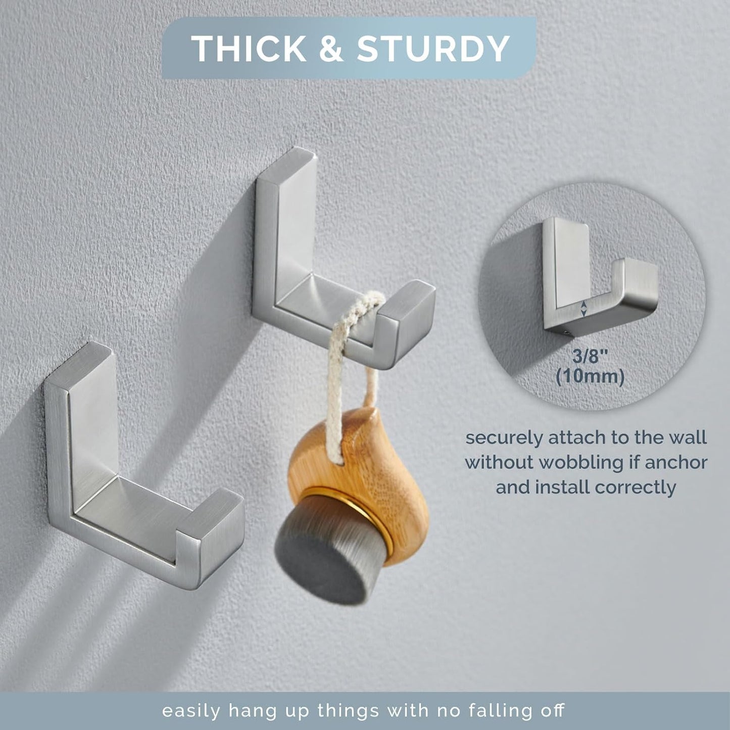 Angle Simple Towel Hooks for Bathroom, SUS 304 Stainless Steel Robe Coat Hooks for Wall, Brushed Nickel, 4 Pack