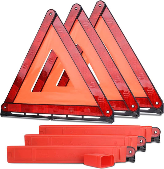 aikko Safety Triangle Kit Road Emergency Warning Reflector Roadside Reflective Early Warning Sign, Foldable 3 Pack of Emergency Car Kit