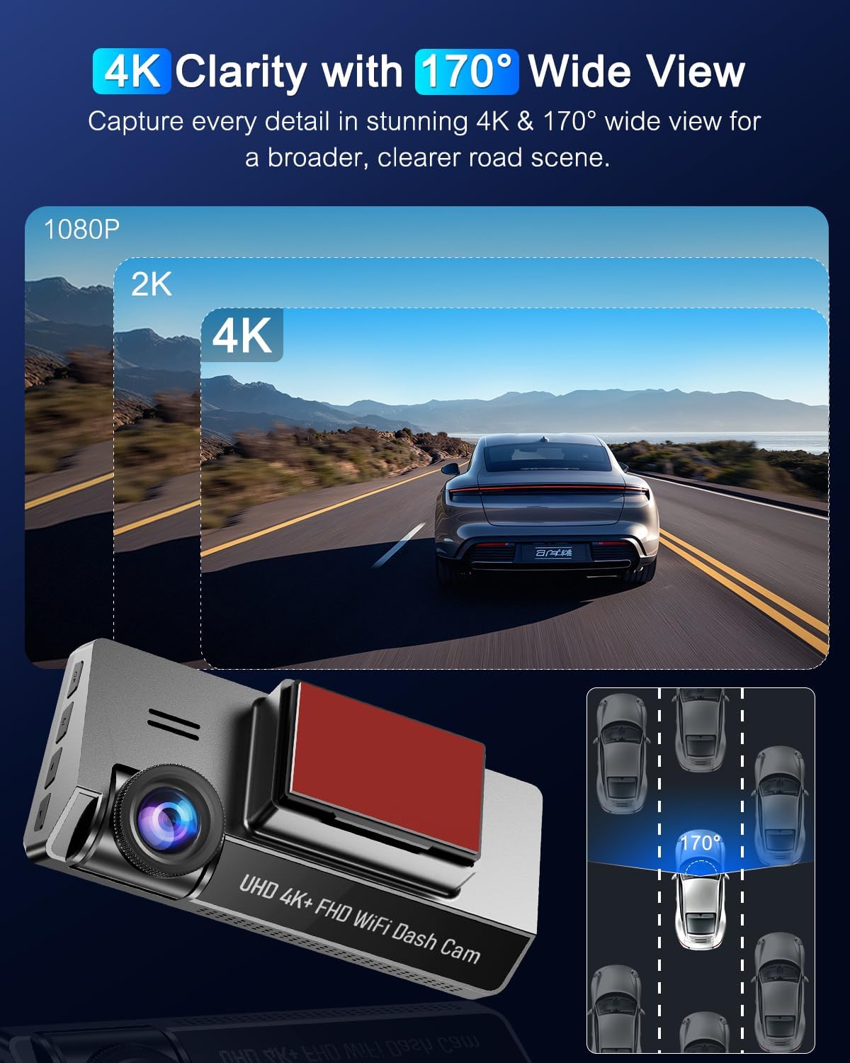 Dash Cam Front 4K Built-in 5GHz WiFi with CPL, Dash Camera for Cars with 64GB SD Card, App Control, 3.69" IPS Screen Dashcam with UHD 2160P, Night Vision, Loop Recording, Parking Mode, 170°Wide Angle