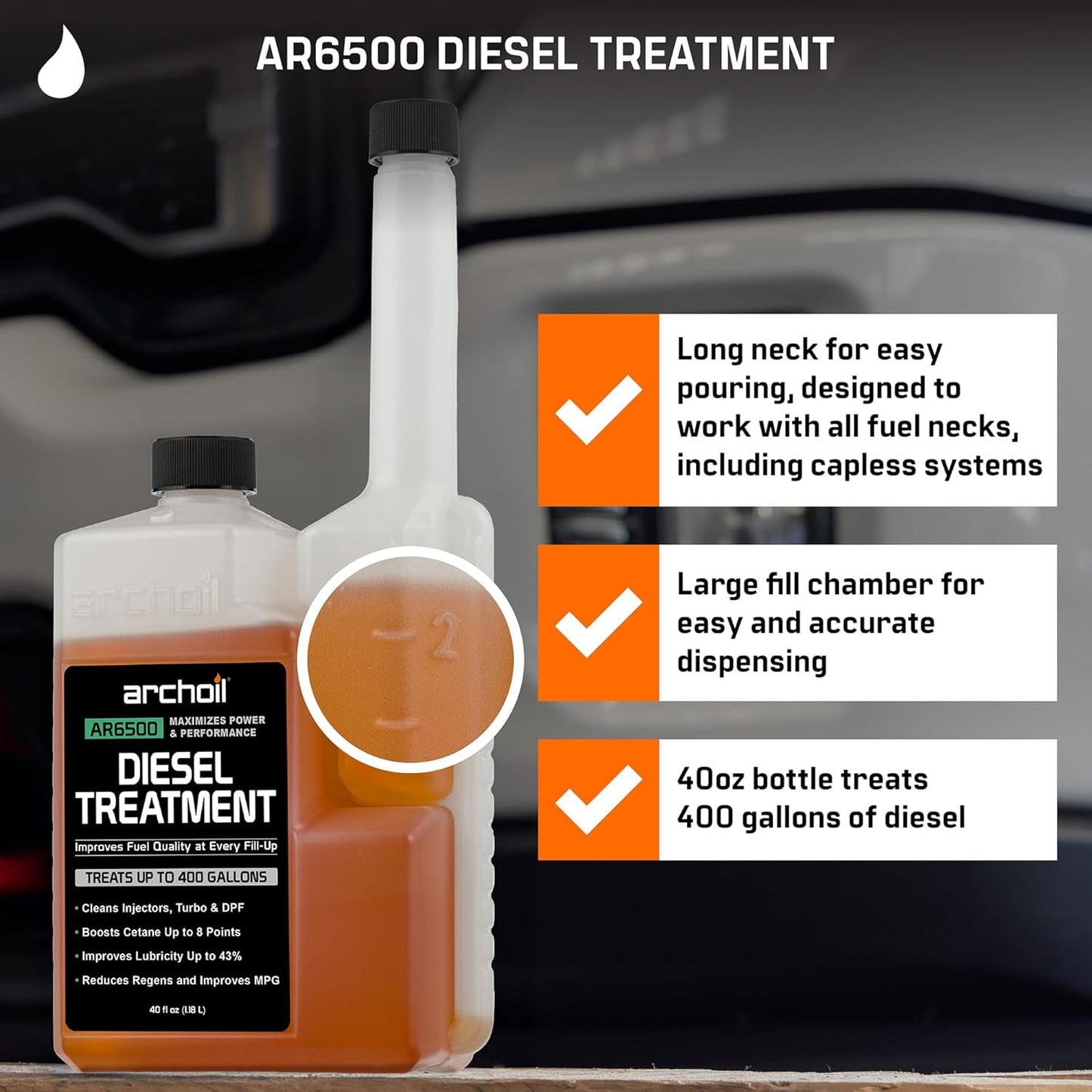 Archoil AR6500 Diesel Treatment (40 Ounces) - Treats 400 Gallons - Additive for All Diesel Vehicles
