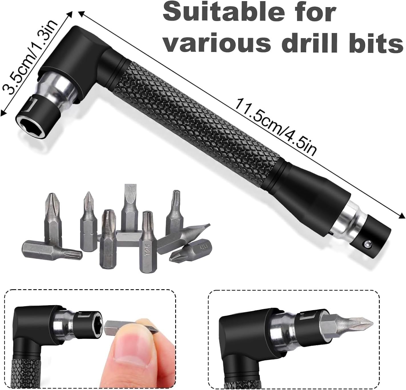 17Pcs Tools Flexible Drill Bit Extension,Include 3Pcs Rotatable Socket Adapter 2Pcs Hex Shank 105° Right Angle Drill Attachment 10 Short Screwdriver Bits 90° Angled Bits & Bendable Drill Bit Extension