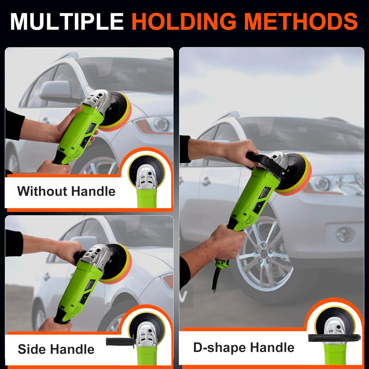 COMOWARE 1300W Professional Car Buffer Polisher - 6-Speed Adj. (600-4000 RPM) with 7"/6" Backing Plates, Auto Detailing Tool for Sanding/Waxing/Polishing by Professionals