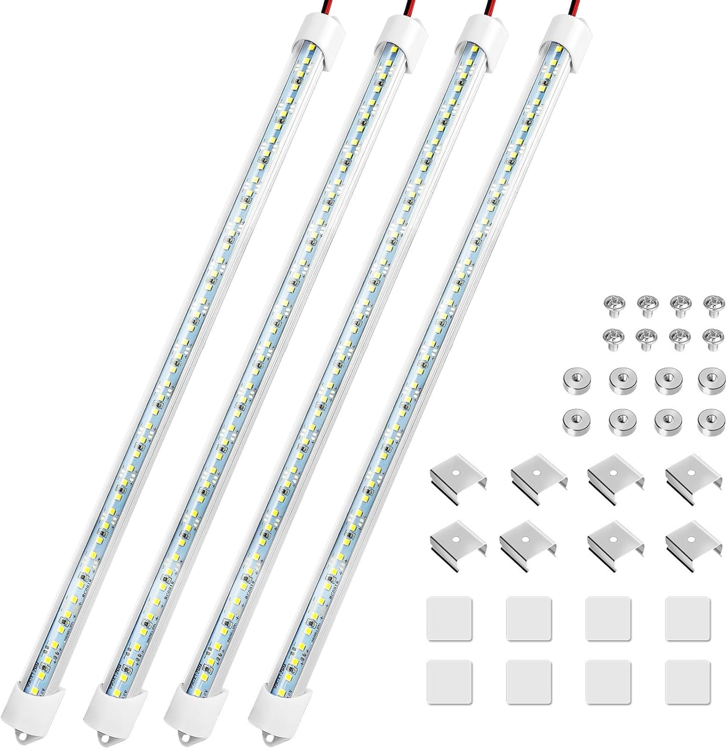 Linkstyle 4PCS 12V LED Interior Light Bar, 192LEDs 12V LED Light Strip with Switch, 6500K Slim Car Interior Lights for Car Truck RV Boat Cabinet