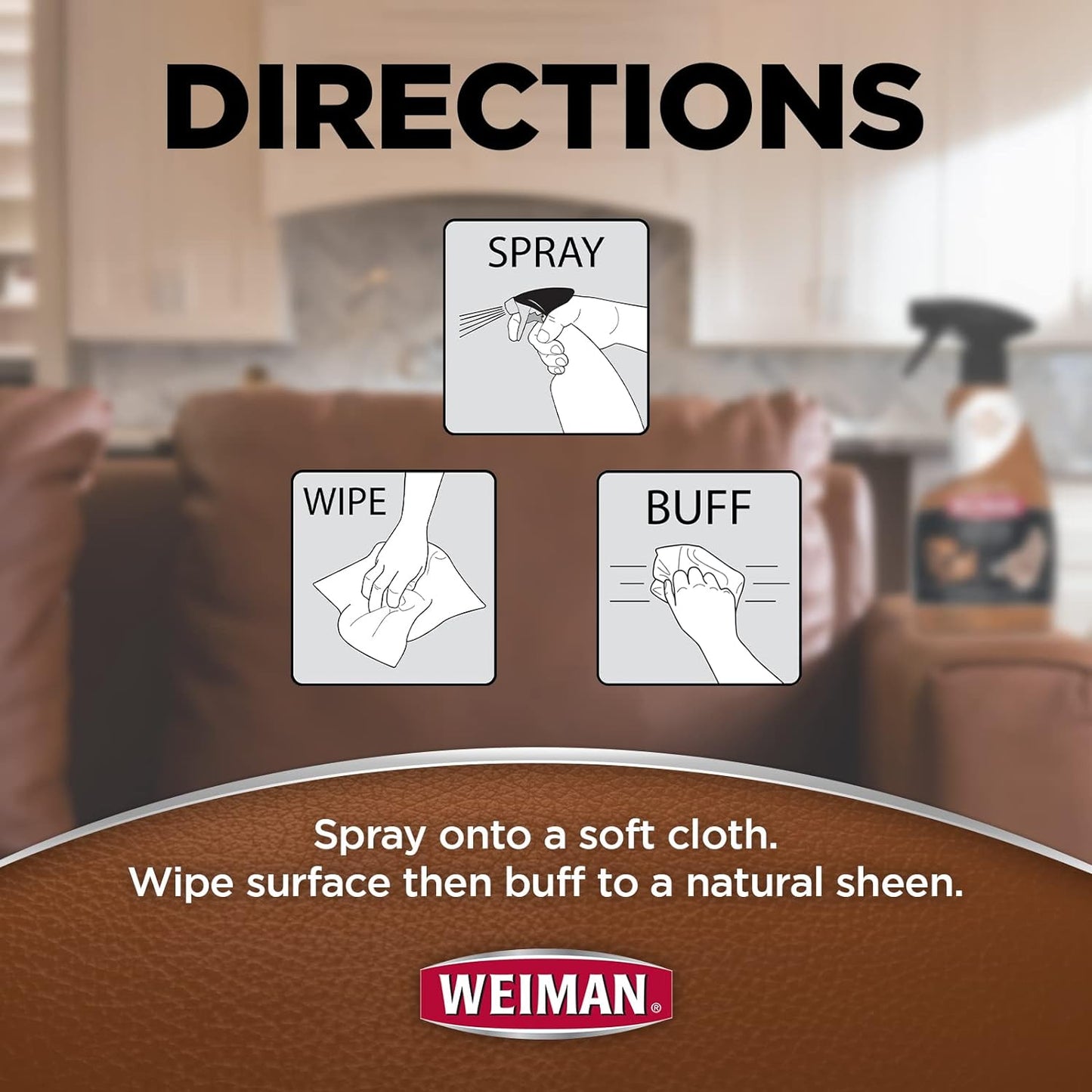 Weiman Leather Cleaner, Polish and Conditioner for Furniture, Car, Purses, Shoes, Boots and Couches- Micro Fiber Towel Included, 22oz