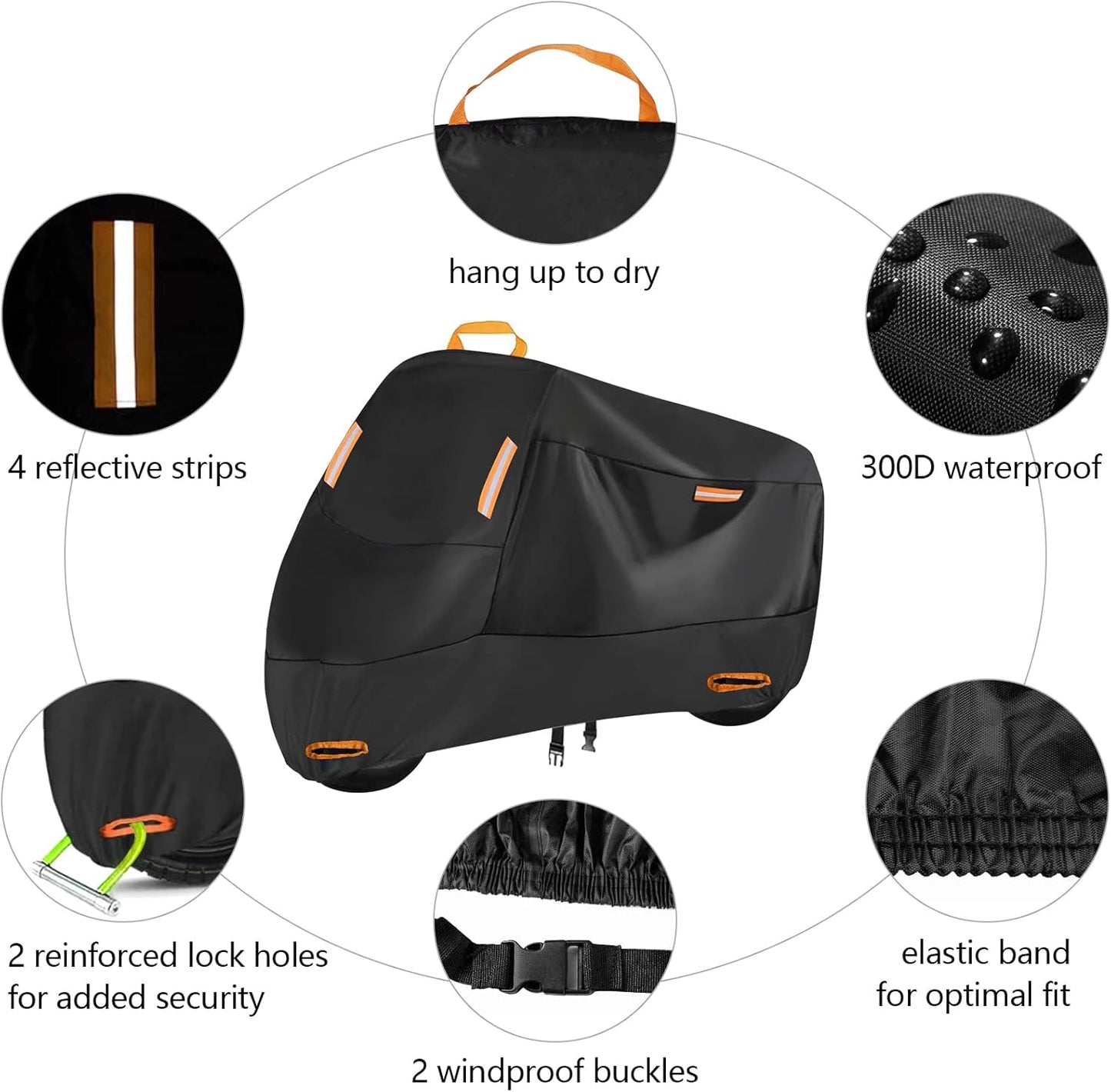 300D Motorbike Cover Waterproof Outdoor, Seceles Durable All Season Protection Scooter Cover 4 Reflective Tape Storage Bag Fits up to 82" Funda para Moto (XL: 82" x 37" x 50")