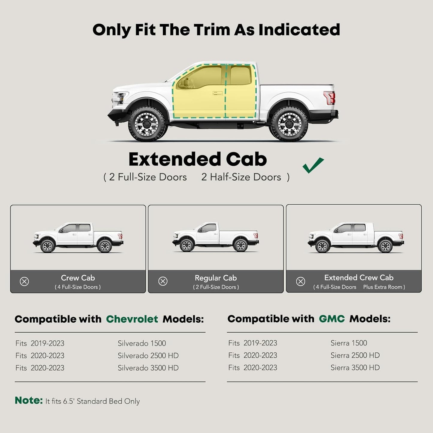 YHTAUTO 5 Inch Running Boards Side Steps Fit 2019-2024 Chevy Silverado & GMC Sierra 1500/2500 HD/3500 HD, Extended/Double Cab, 6.5' Standard Bed, Oval Bent Ends Stainless Steel Polished Chrome