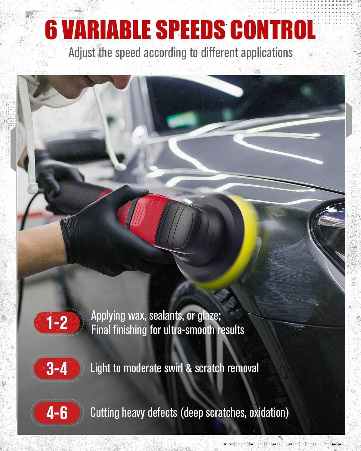 AVID POWER Dual Action Car Buffer Polisher, 6 Inch Orbital Polisher for Car Detailing with 6 Variable Speeds, Detachable Handle & 3 Polishing Pads