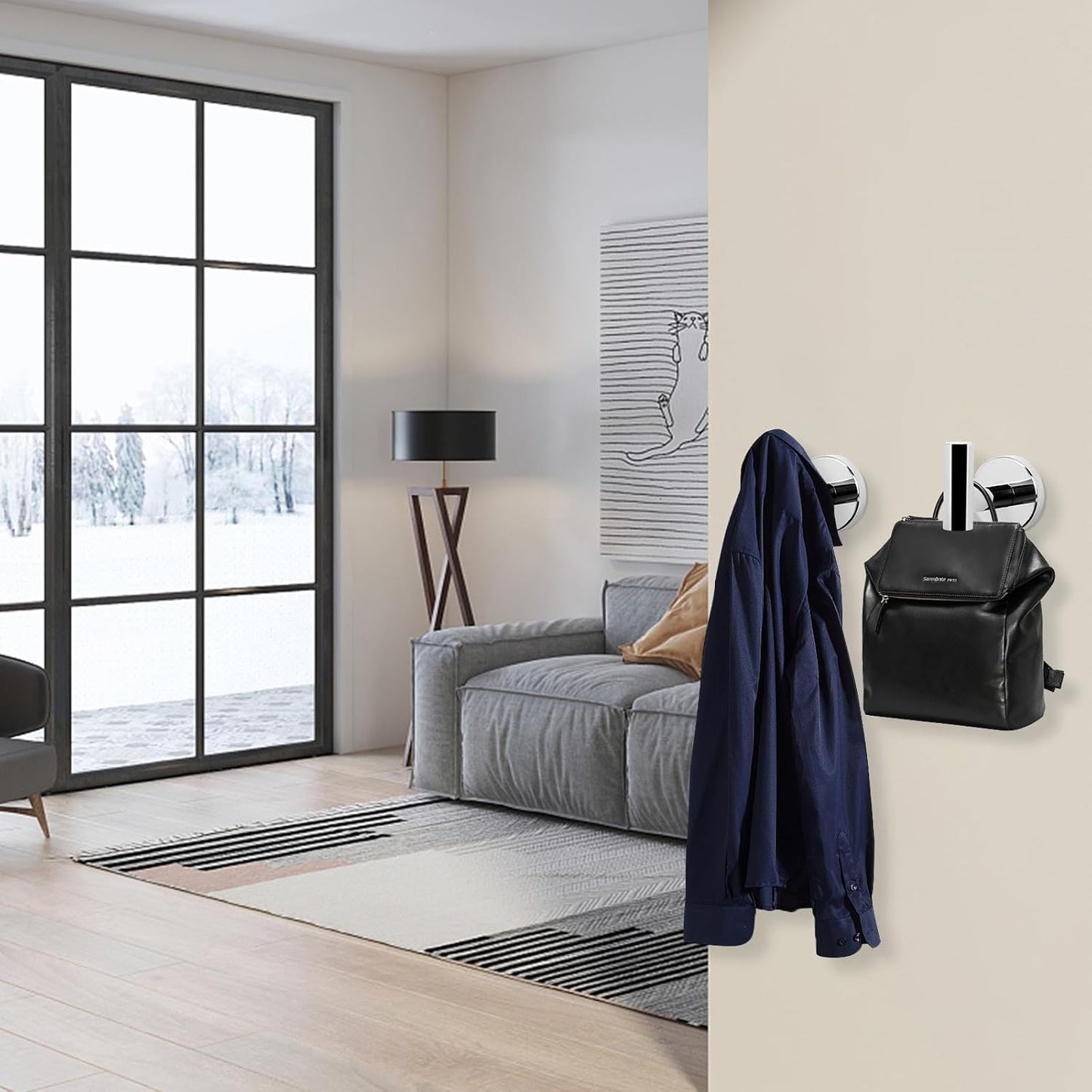 NearMoon Bath Towel Hooks- SUS 304 Stainless Steel Robe Hook Holder, Heavy Duty Coat Hook for Bathroom Livingroom Hotel Kitchen Garage, Wall Mounted (Chrome Finish, 3 Pack)