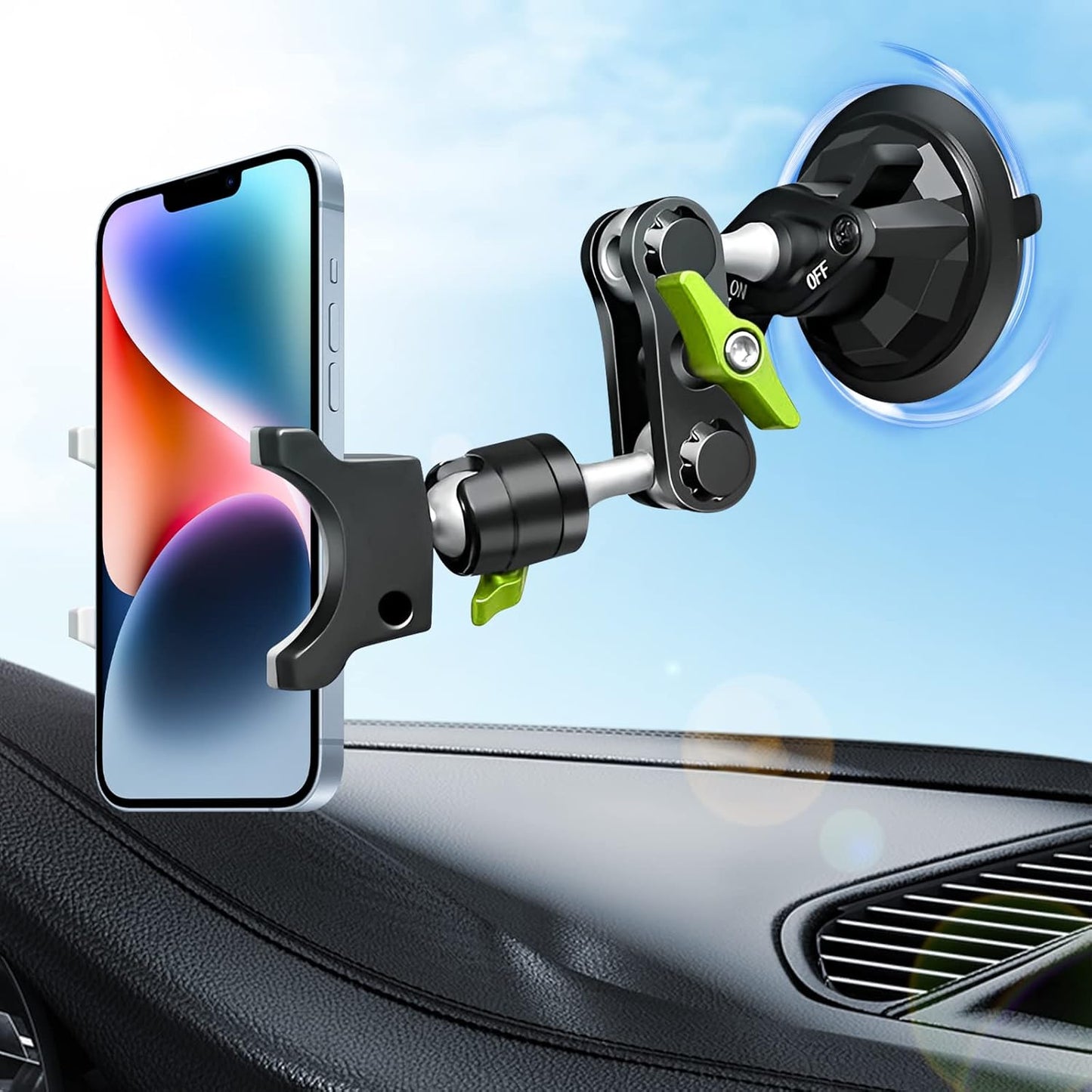 Suction Cup Phone Mount 360 Rotating Universal Ball Head Arm for Car Dashboard Windshield Vehicle Sunroof (Black)