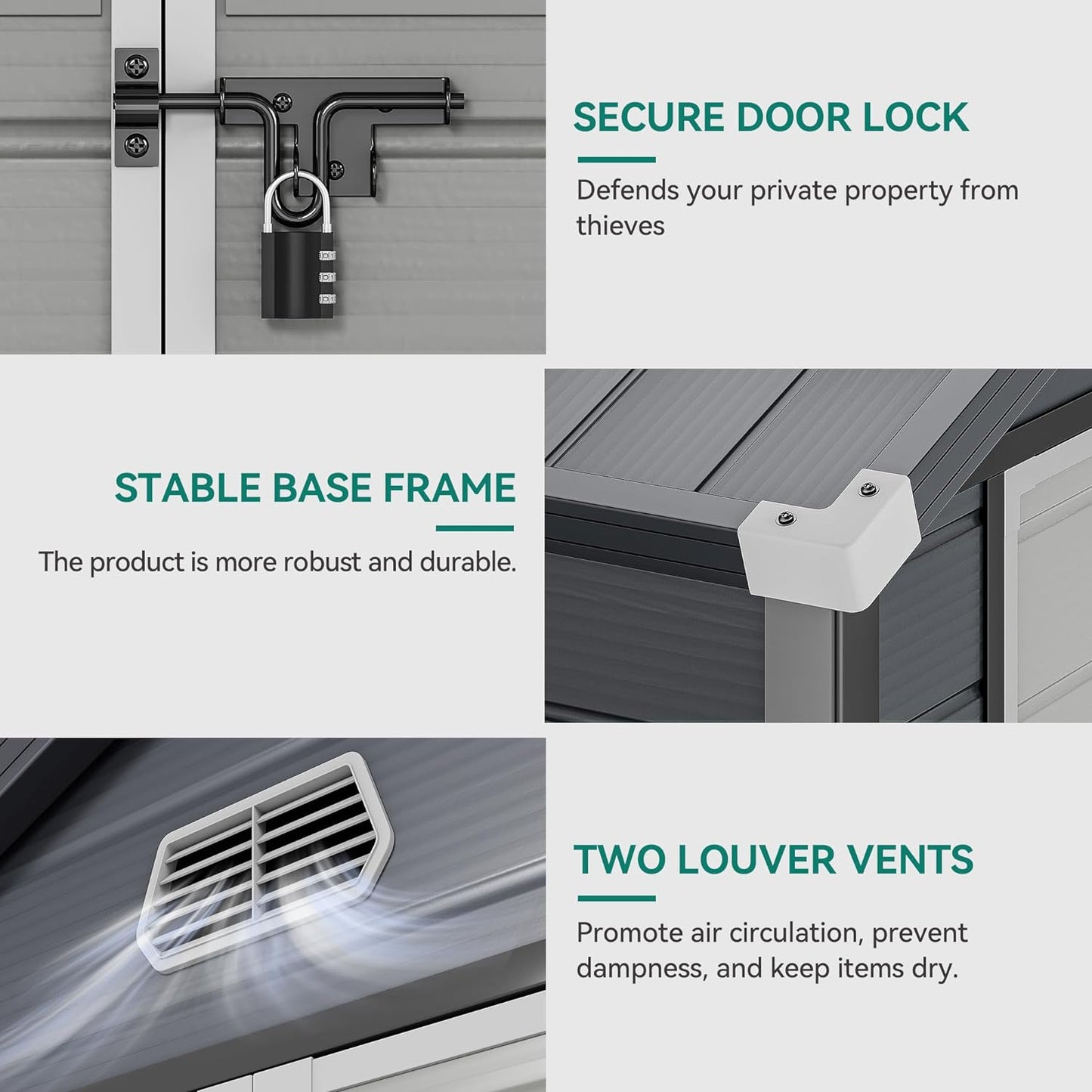 YITAHOME 8x6.2FT Outdoor Storage Shed w/o Floor, All-Weather Plastic Shed with Lockable Doors, Window & Vents, Plastic Tool Shed for Backyard, Patio, Poolside, Lawn, Gray