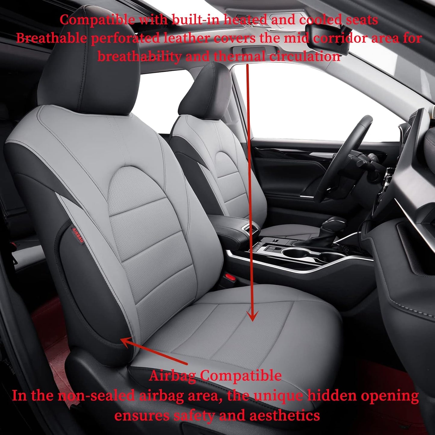 coverdream Camry Seat Covers Custom Fit for 2012-2017 Toyota Camry LE,XLE,Full Coverage Waterproof Leatherette Car Seat Protector (Full Set,Black/Gray)