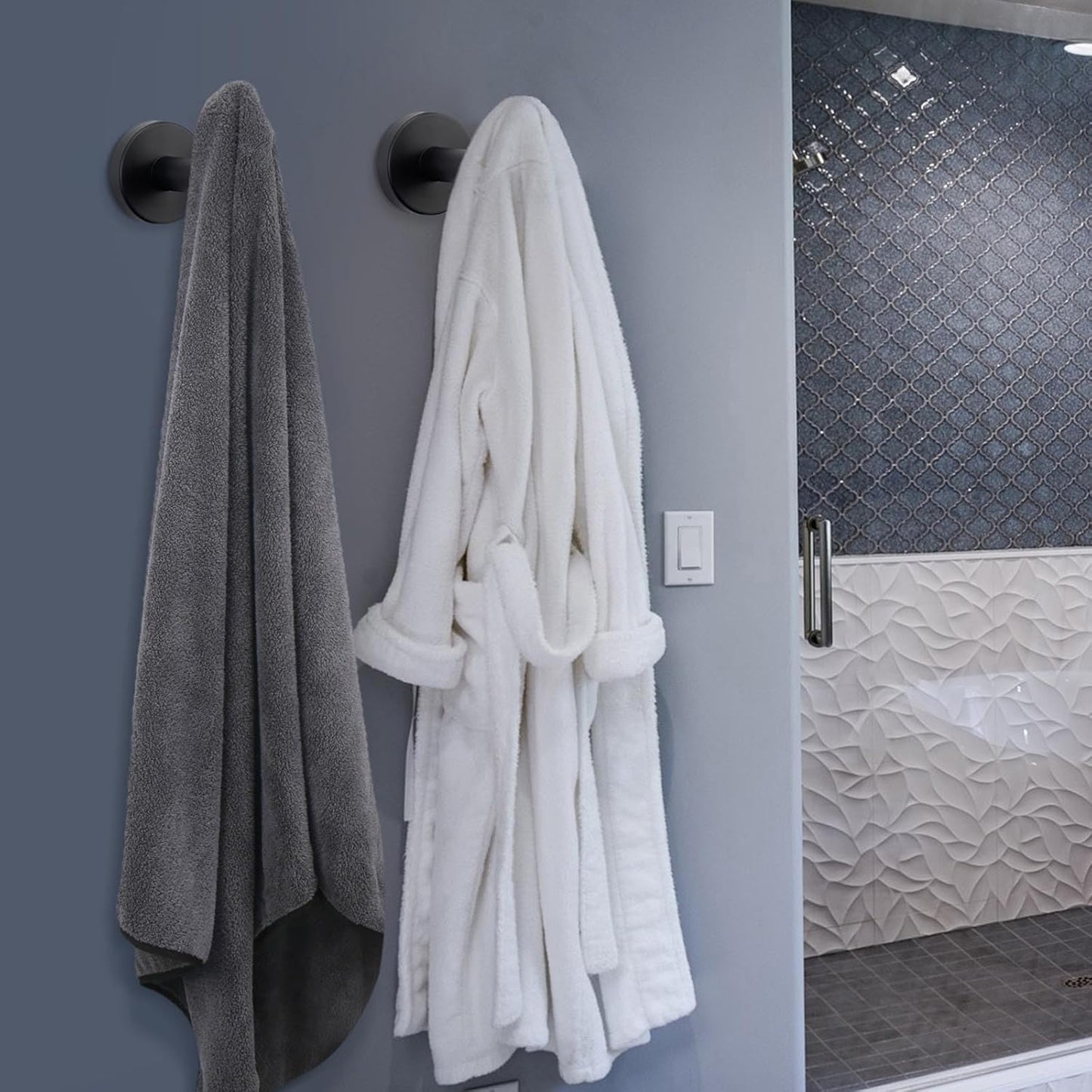 NearMoon Bath Towel Hooks- SUS 304 Stainless Steel Robe Hook Holder, Heavy Duty Coat Hook for Bathroom Livingroom Hotel Kitchen Garage, Wall Mounted (Matte Black, 3 Pack)