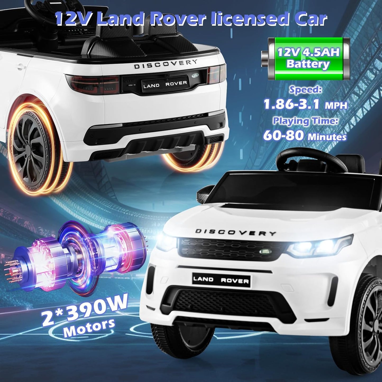 Costzon 12V Kids Ride On Car, Licensed Land Rover Electric Vehicle w/Remote Control, Lockable Doors, Slow Start System, LED Lights & Speed Switch Sound, Music & Horn, MP3 & USB (White)