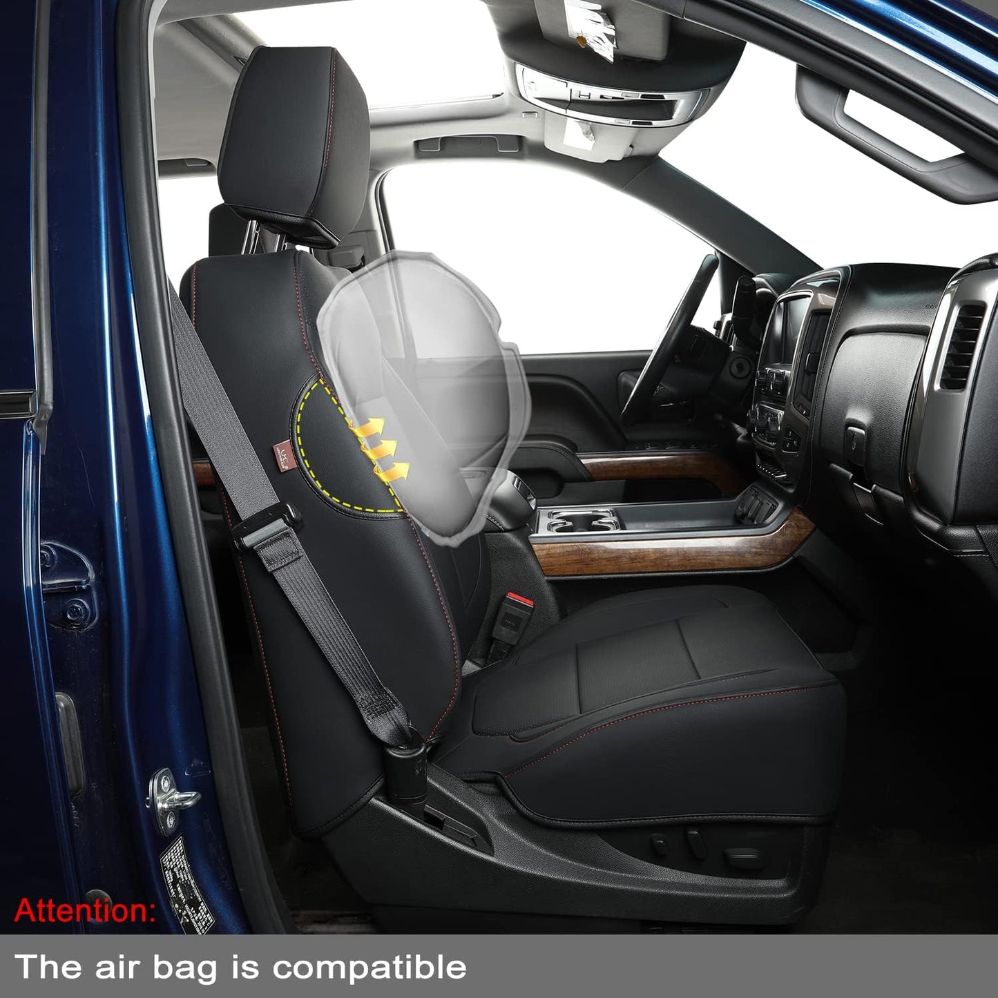 LUCKYMAN CLUB Custom Fit Seat Covers for 2019-2024 2025 Chevy Silverado Sierra 1500 Crew Cab, 2020-2024 2025 Silverado Sierra 2500 3500 Crew Cab (Black&Red)