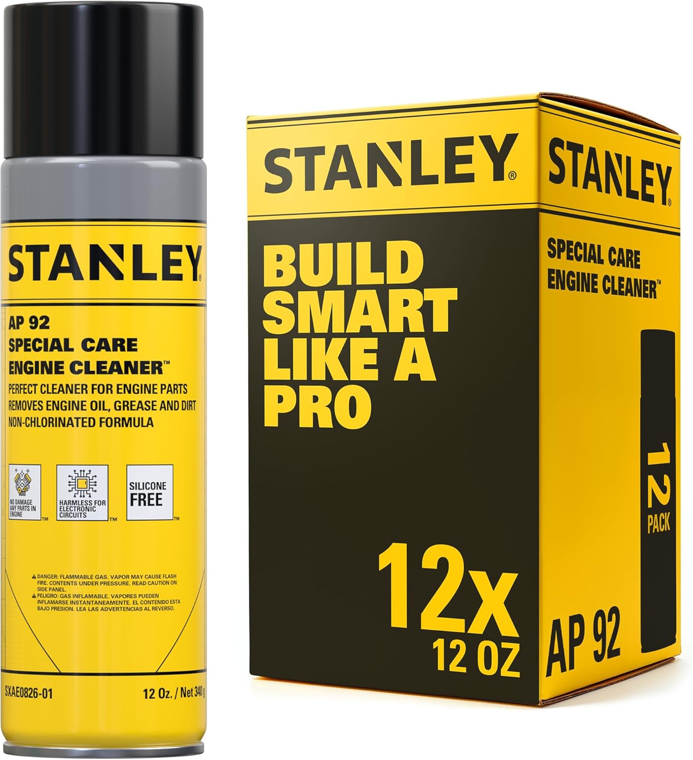 STANLEY AP 92 Engine Cleaner Spray - 12x12 Fl. oz., Automotive Degreaser Spray,Use for Tight Spaces, Non-corrosive - 12 Pack