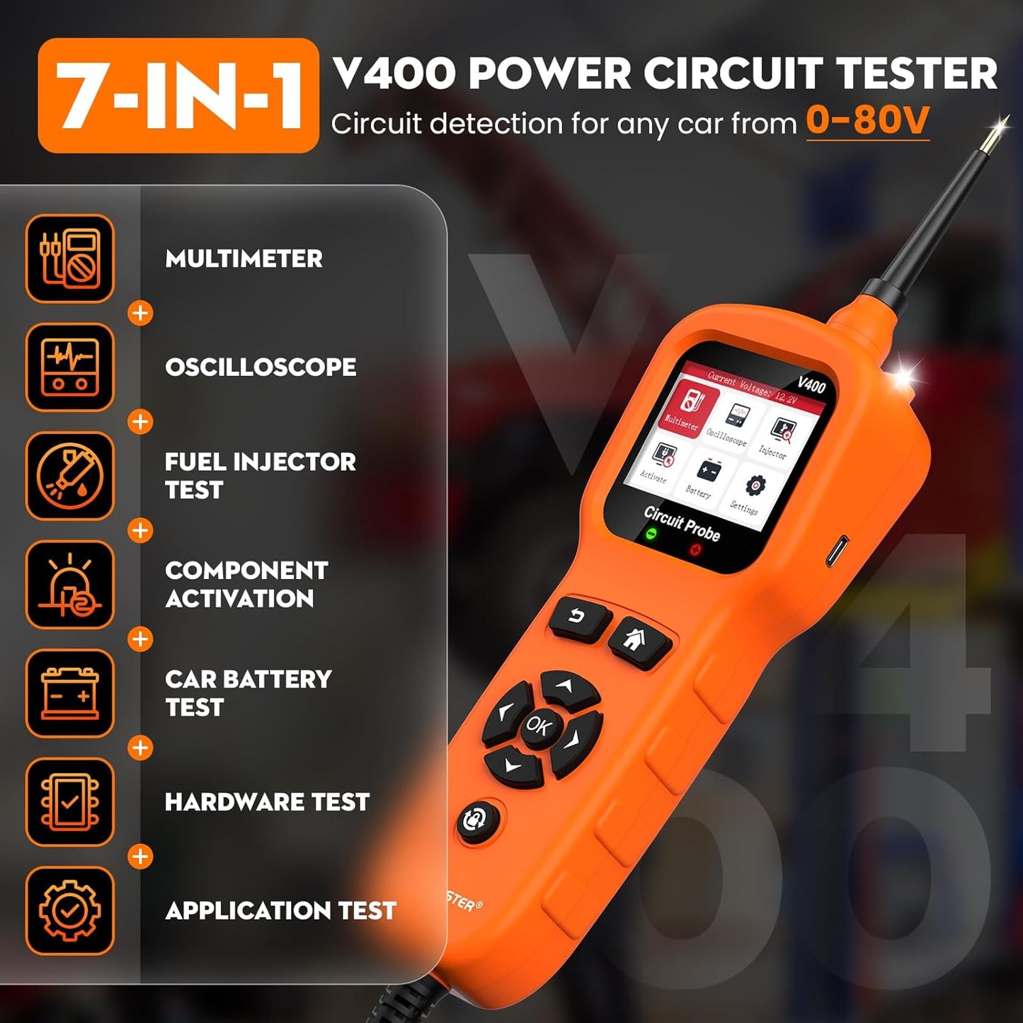 Power Circuit Probe Tool, Automotive Circuit Tester, 12-24V Electrical Short Open Breaker Circuit Finder, AC DC Voltage Trailer Relay Fuse Test