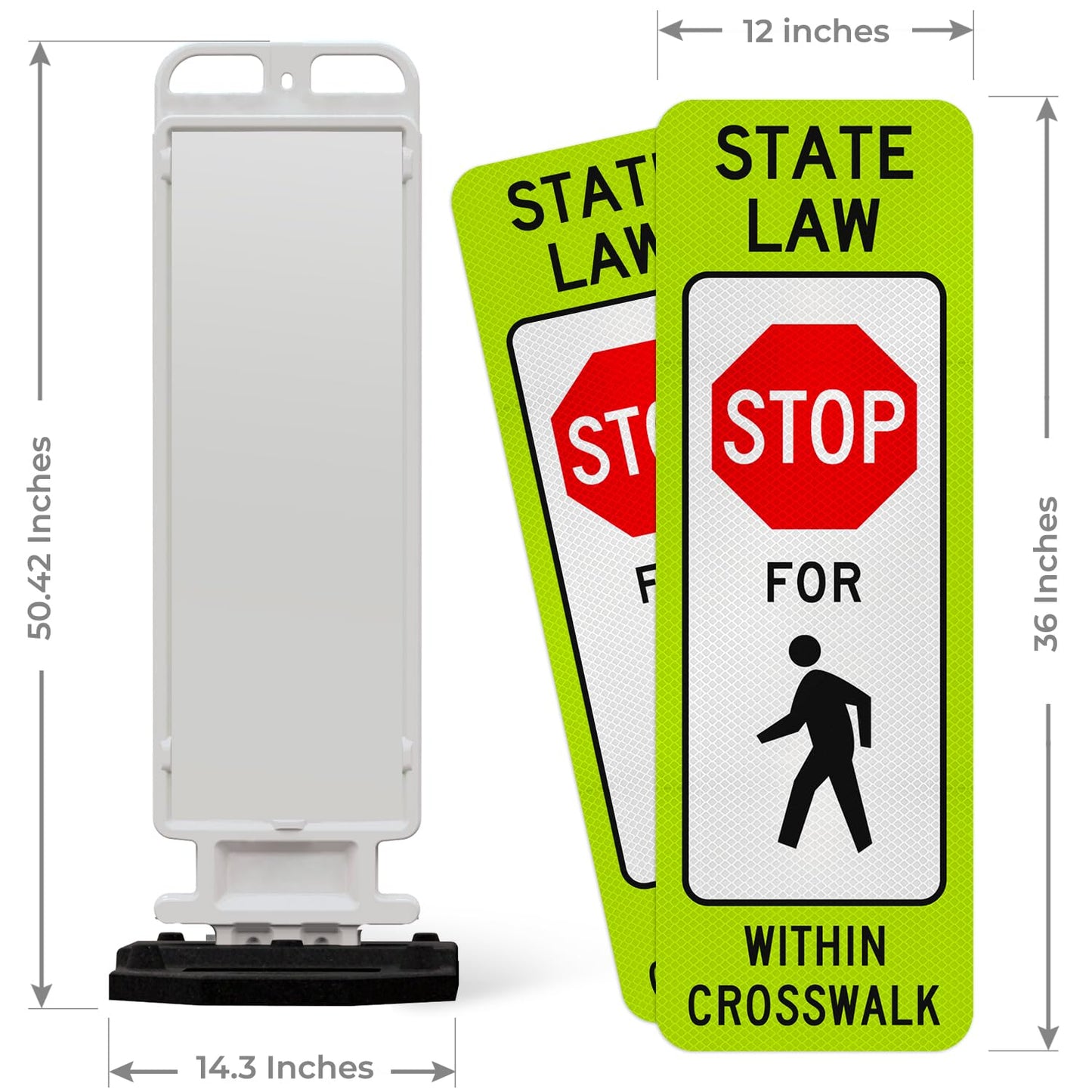 State Law Stop for Pedestrian Within Crosswalk MUTCD R1-6a Sign, Double Sided 3M Engineer Grade Reflective, Portable Rubber Base, Impact Resistant Plastic Frame
