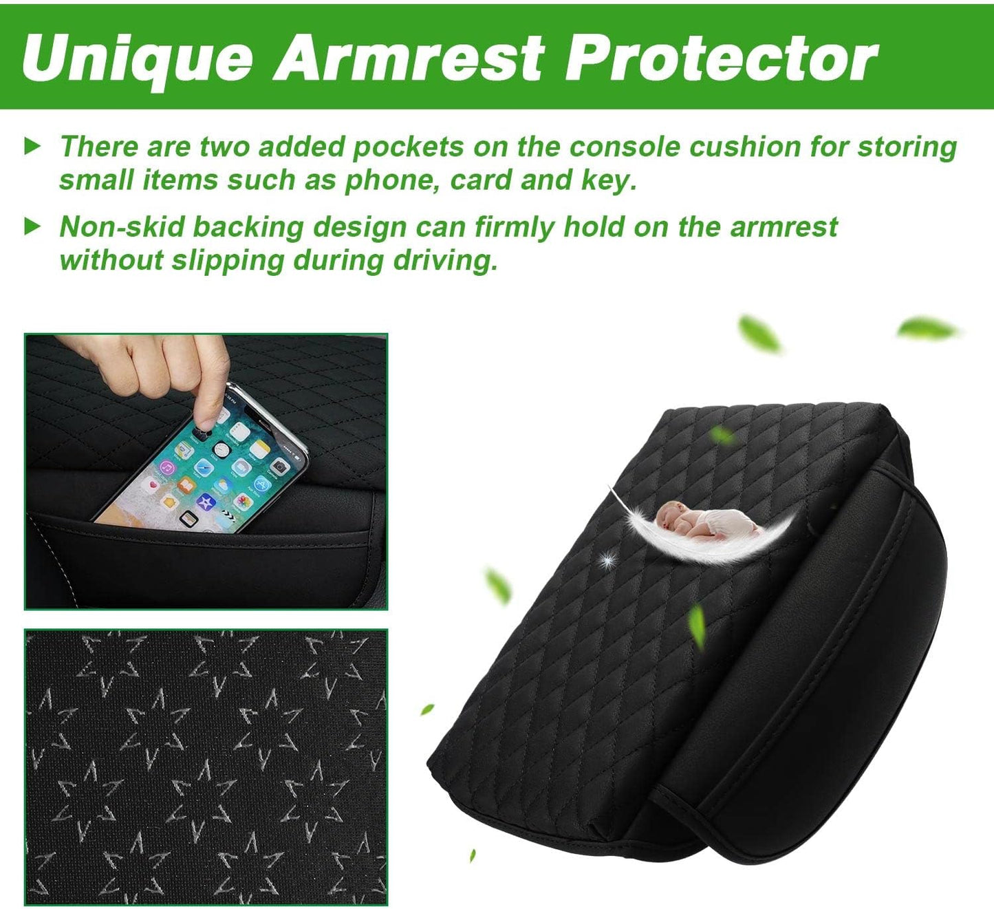 Shademax Center Console Cover Custom Fit for Hyundai Santa Cruz 2022 2023 2024 2025 2026 Armrest Cover Cushion Pad Santa Cruz Accessories PU Leather Armrest Seat Box Protector with Pockets Storage Bag