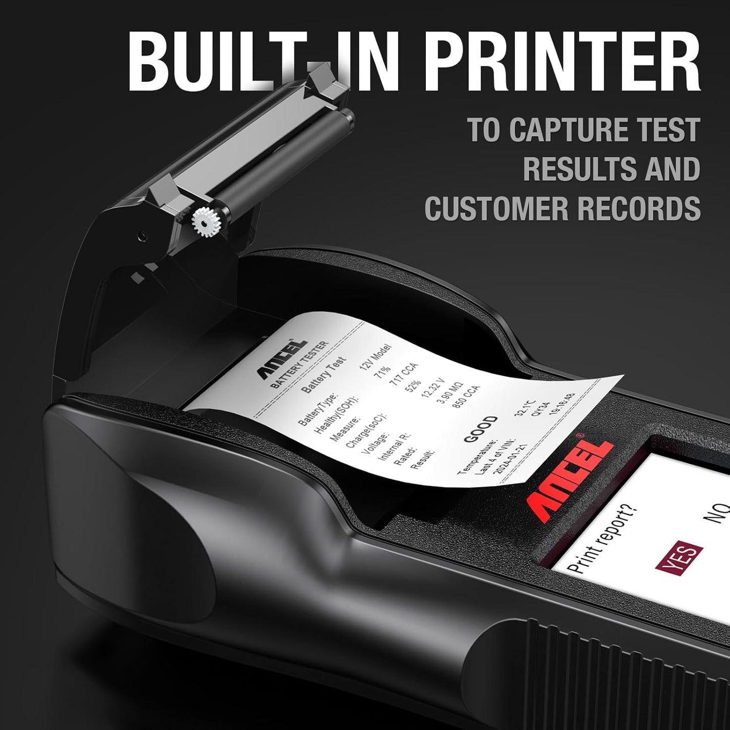 ANCEL BST600 Car Battery Tester with Printer - 12V/24V, 100-2000 CCA, Digital Auto Battery Load Tester - Cranking and Charging System Test for Heavy Duty Truck, Marine, Motorcycles, RVs, SUVs, Boats