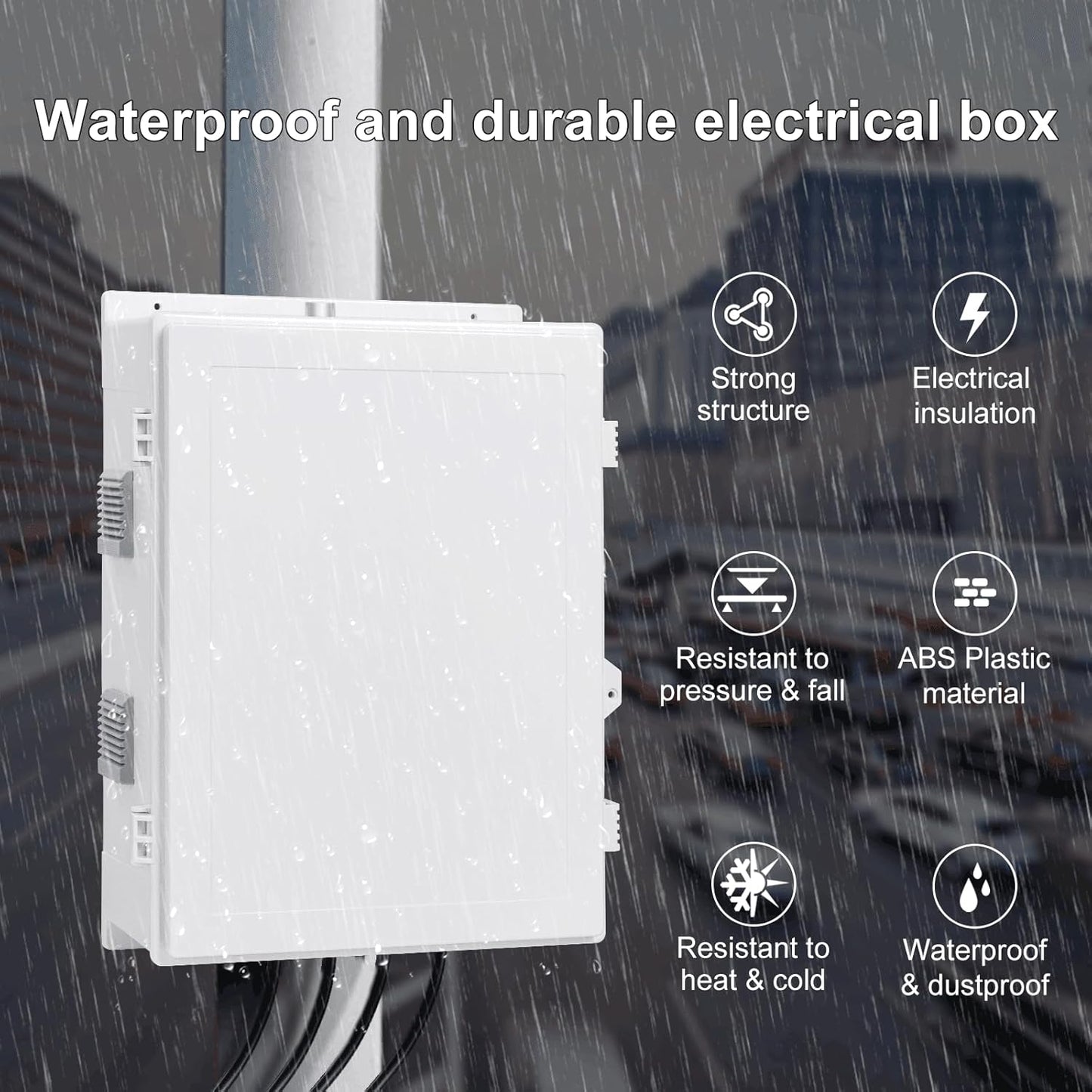 Outdoor Electrical Junction Box with High Power Outlet, ABS Water Resistant Enclosure with Internal Mounting Panel & Hinged Cover. (18.1" H* 12.6" L* 6.3" W & Outlet)
