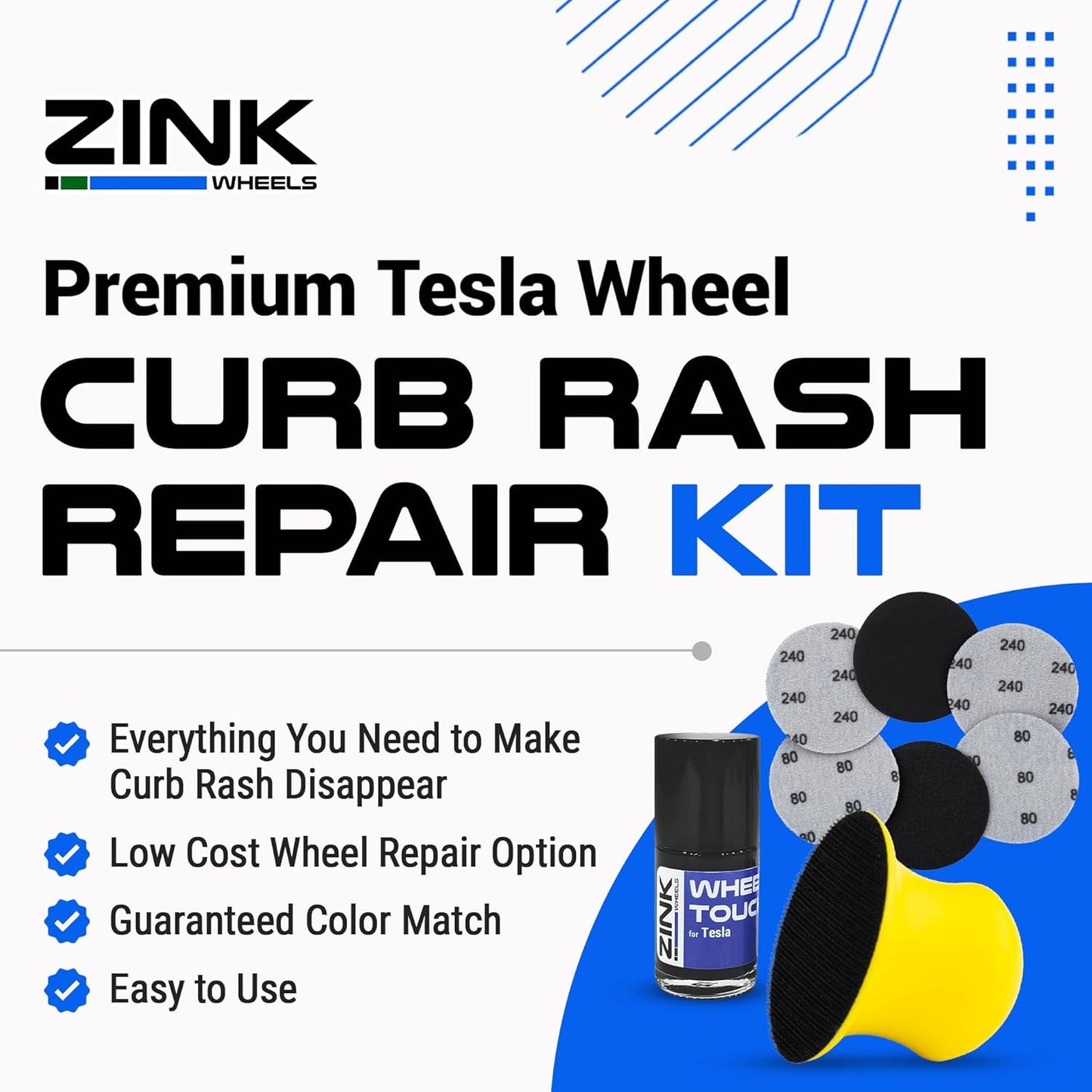 Premium Tesla Wheel Curb Rash Repair Kit for Model 3 18-inch Grey Aero Pinwheel Rims - DIY Kit with Color-matched Touch Up Paint - Made in USA