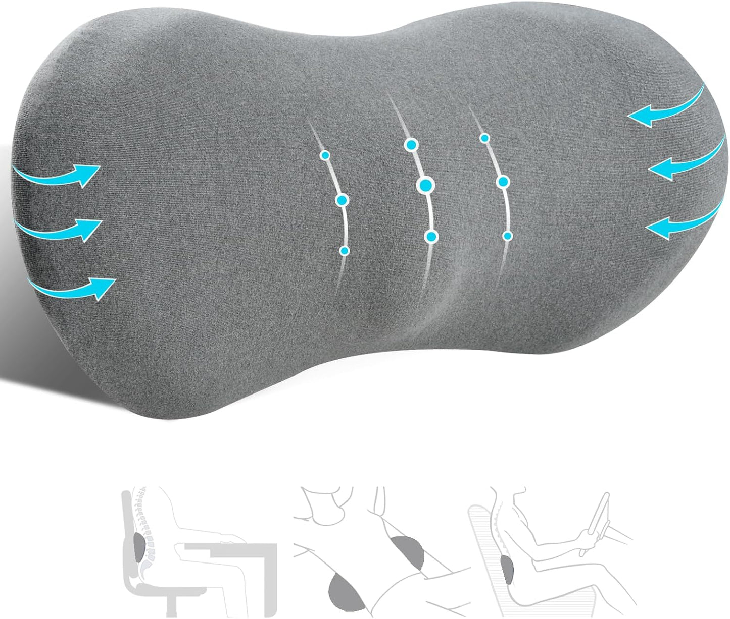 Lumbar Support Pillow, Lumbar Pillow for Low Back Pain Relief, Ergonomic Memory Foam Lumbar Pillow, Breathable & Detachable & Washable, Comfy Back Pillow for Office Chairs, Car Seats (Dk Grey, Cotton)