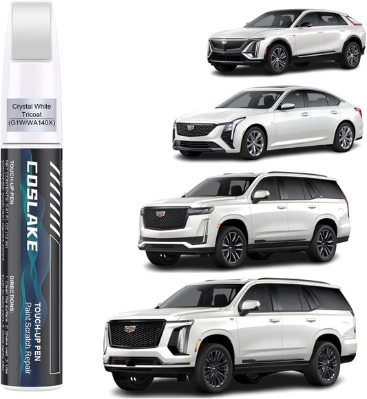 Car Touch Up Paint(Crystal White Tricoat(G1W/WA140X)) for Cadillac, Car Paint Scratch Repair Kit, Quick & Easy Solution to Repair, 2 in 1 Scratch Remover Pen with 2PCS Disposable Micro Applicators